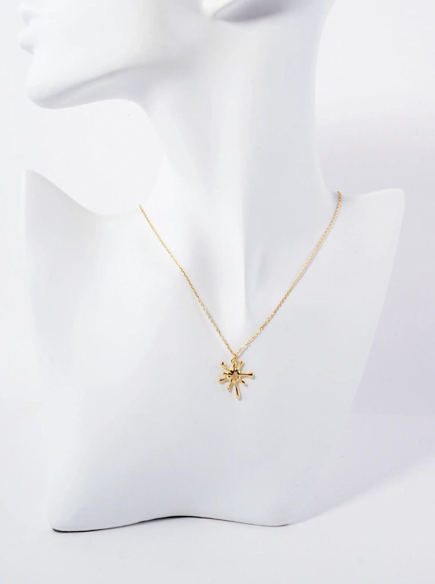 Polished Brass Ink-Splat Pendant Hypoallergenic 18K-Gold-Dipped Necklace
