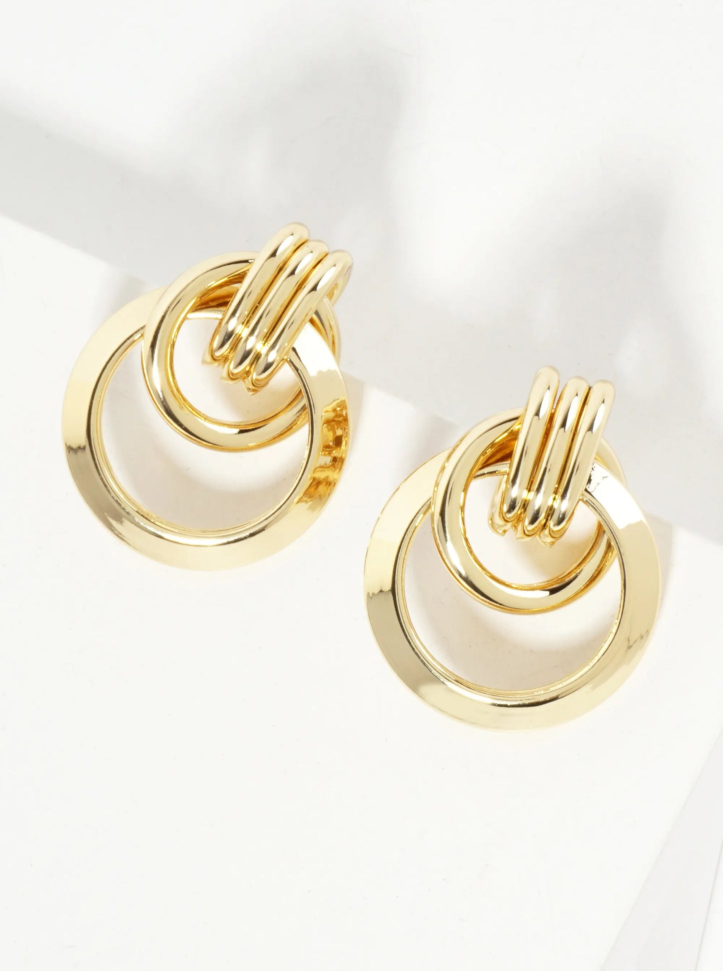 Polished Brass Interlocking Circle 18K-Gold-Dipped Doorknocker Earrings