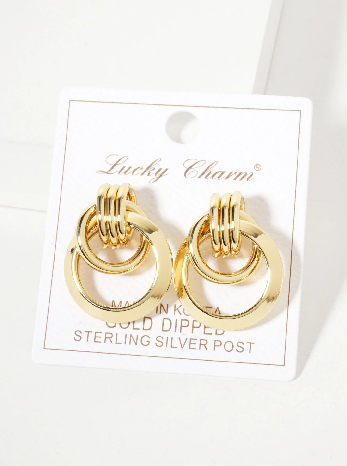 Polished Brass Interlocking Circle 18K-Gold-Dipped Doorknocker Earrings