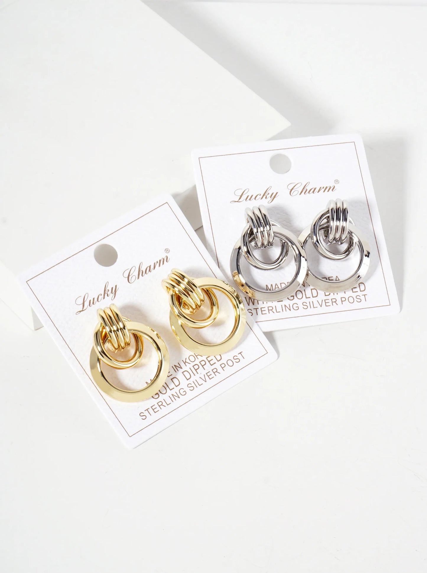 Polished Brass Interlocking Circle 18K-Gold-Dipped Doorknocker Earrings