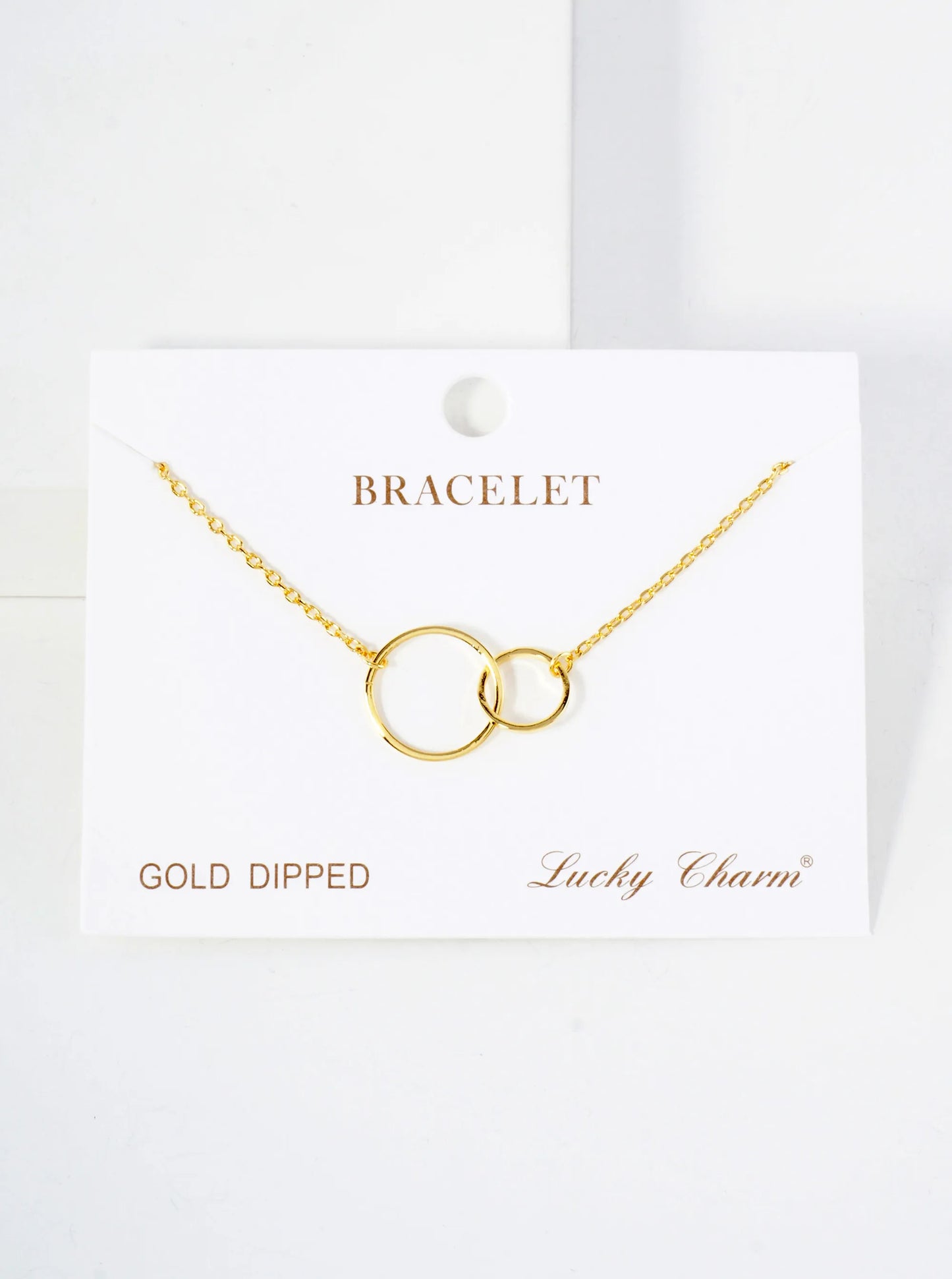 Polished Brass Interlocking-Circle Accents 18K-Gold-Dipped Chain Bracelet