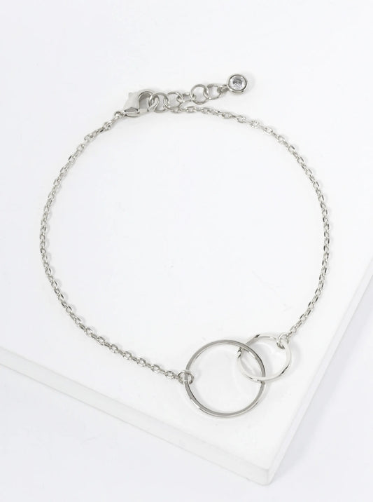 Polished Brass Interlocking-Circle Accents 18K-Gold-Dipped Chain Bracelet