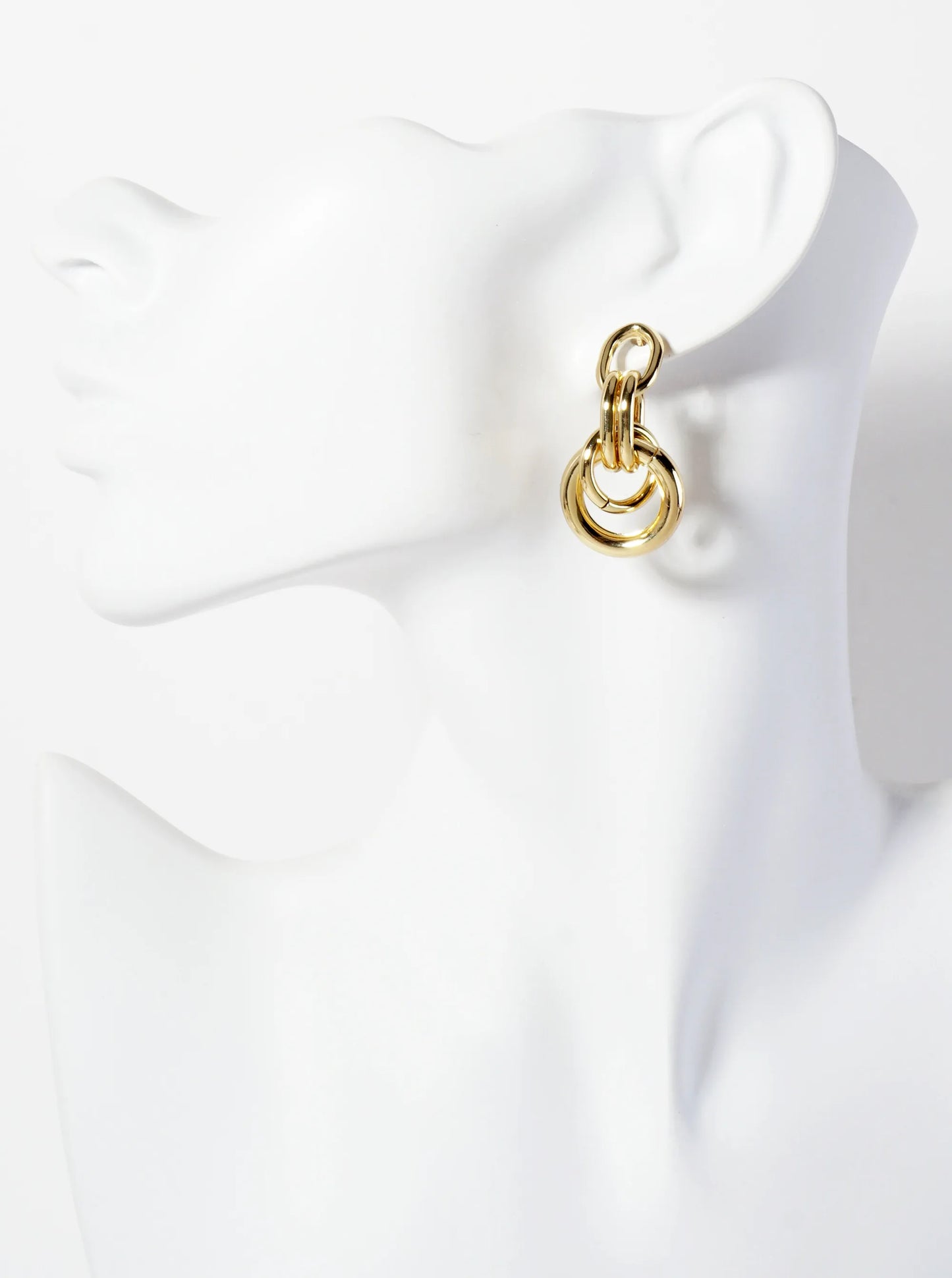Polished Brass Interlocking Circles Drop 18K-Gold-Dipped Earrings