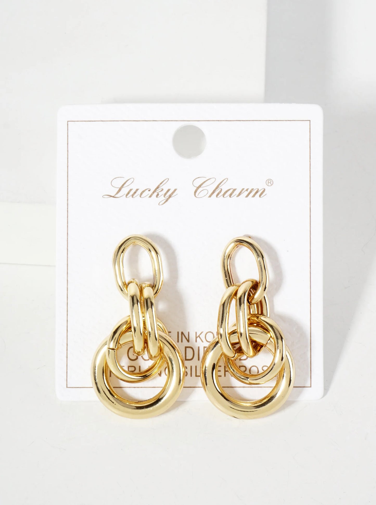 Polished Brass Interlocking Circles Drop 18K-Gold-Dipped Earrings