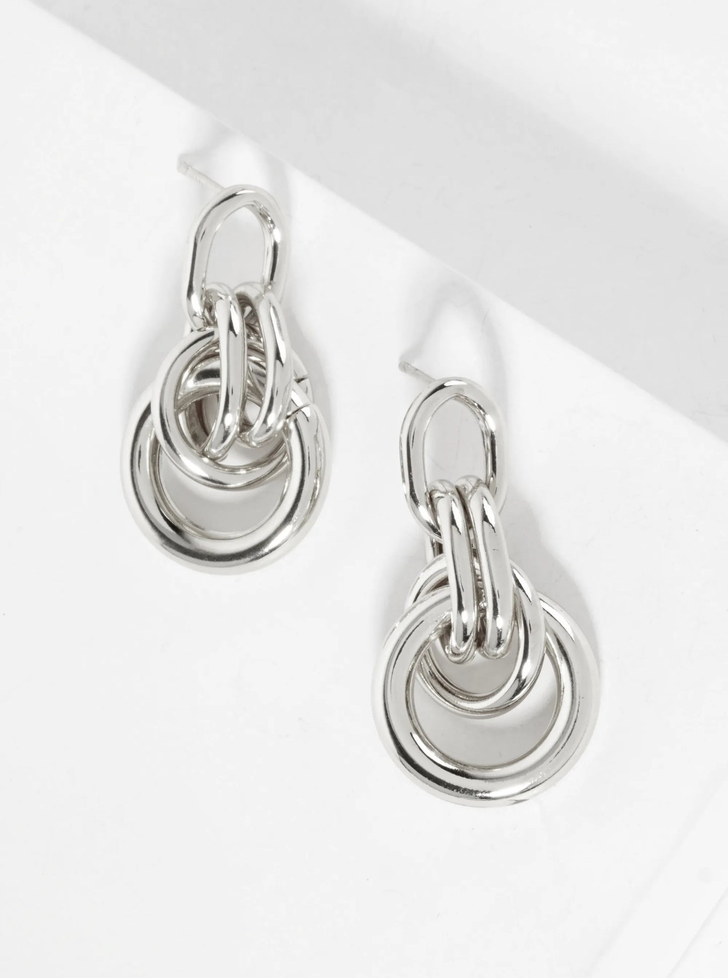 Polished Brass Interlocking Circles Drop 18K-Gold-Dipped Earrings