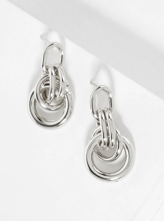 Polished Brass Interlocking Circles Drop 18K-Gold-Dipped Earrings