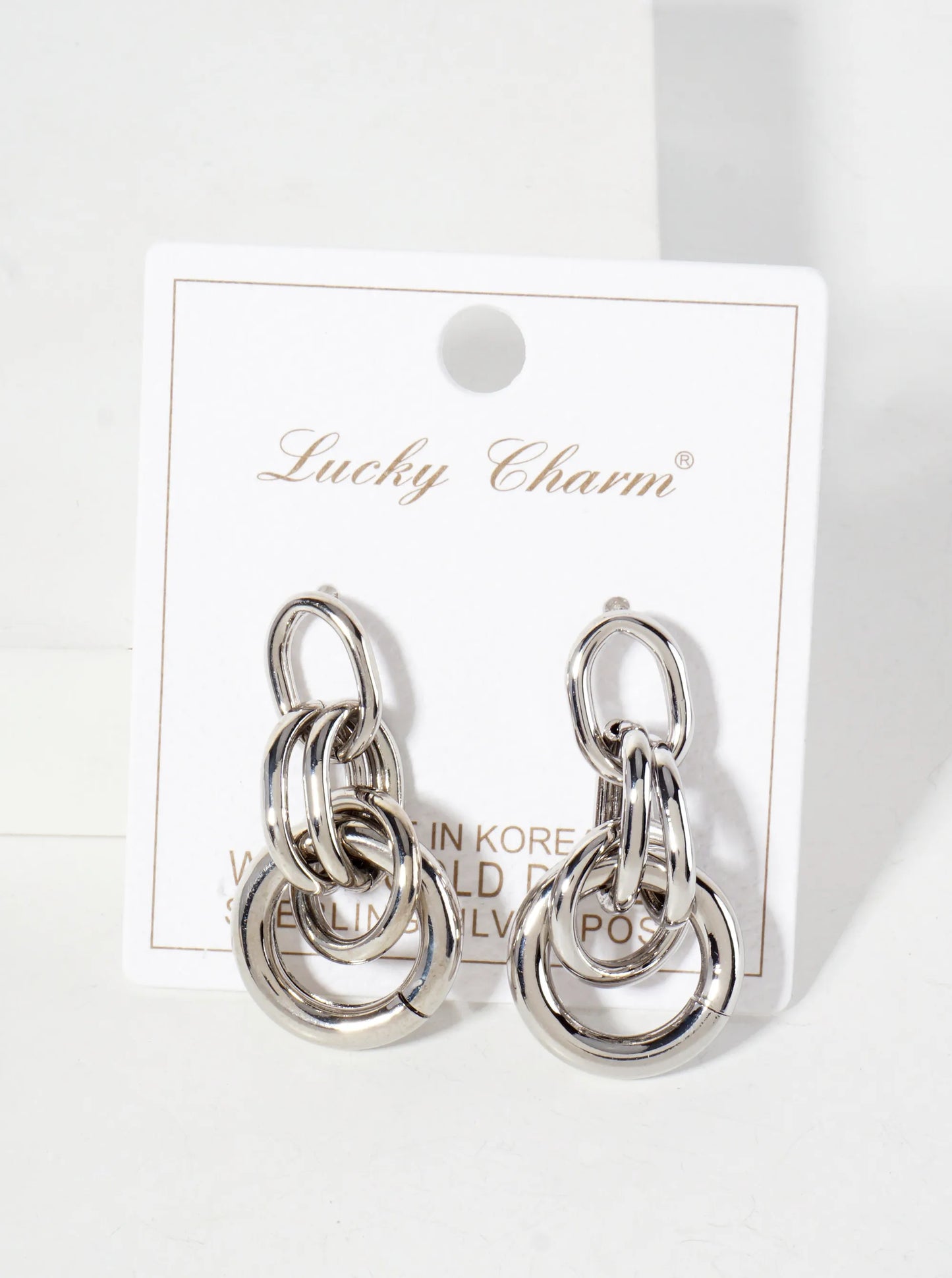 Polished Brass Interlocking Circles Drop 18K-Gold-Dipped Earrings