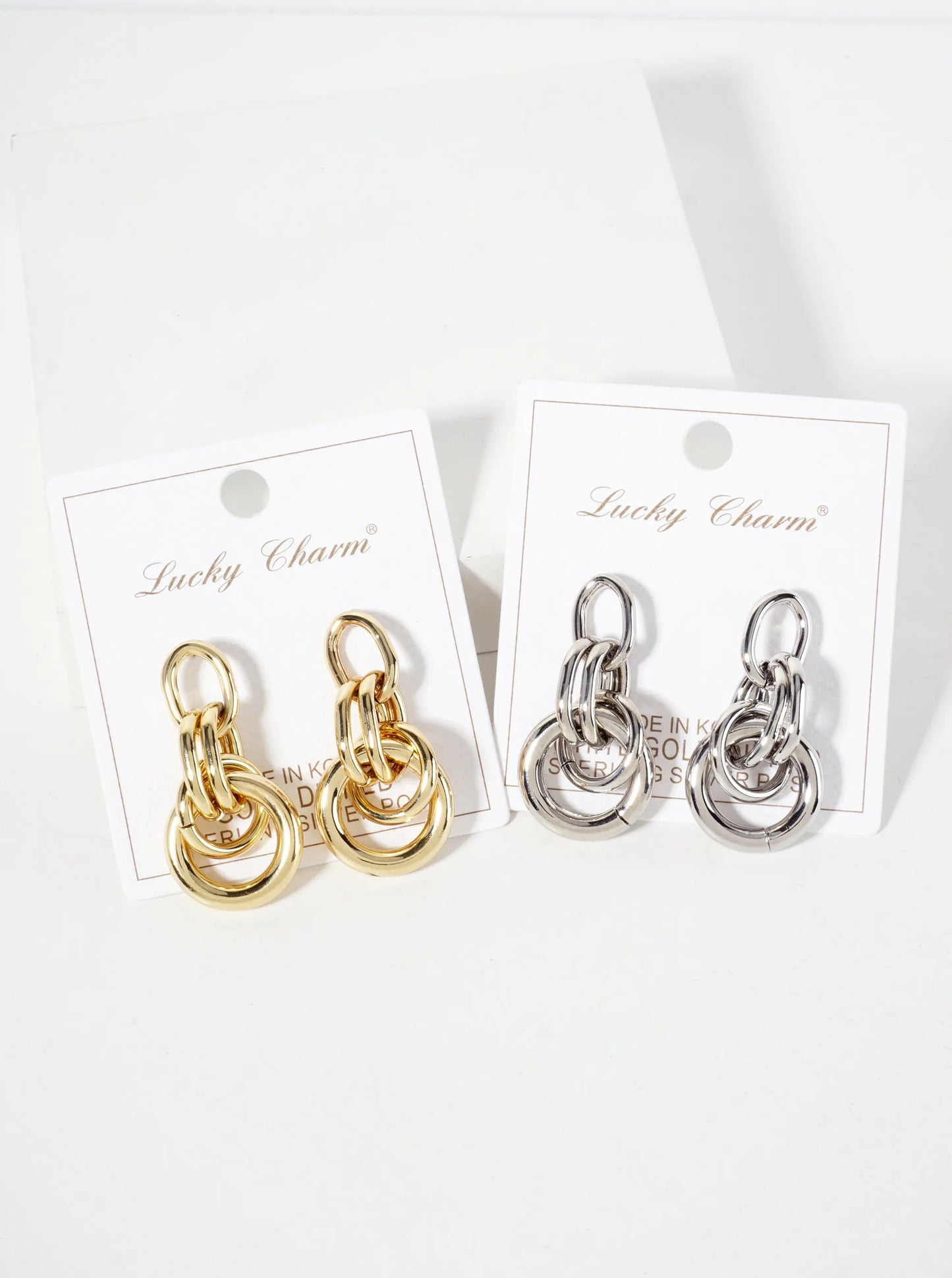 Polished Brass Interlocking Circles Drop 18K-Gold-Dipped Earrings