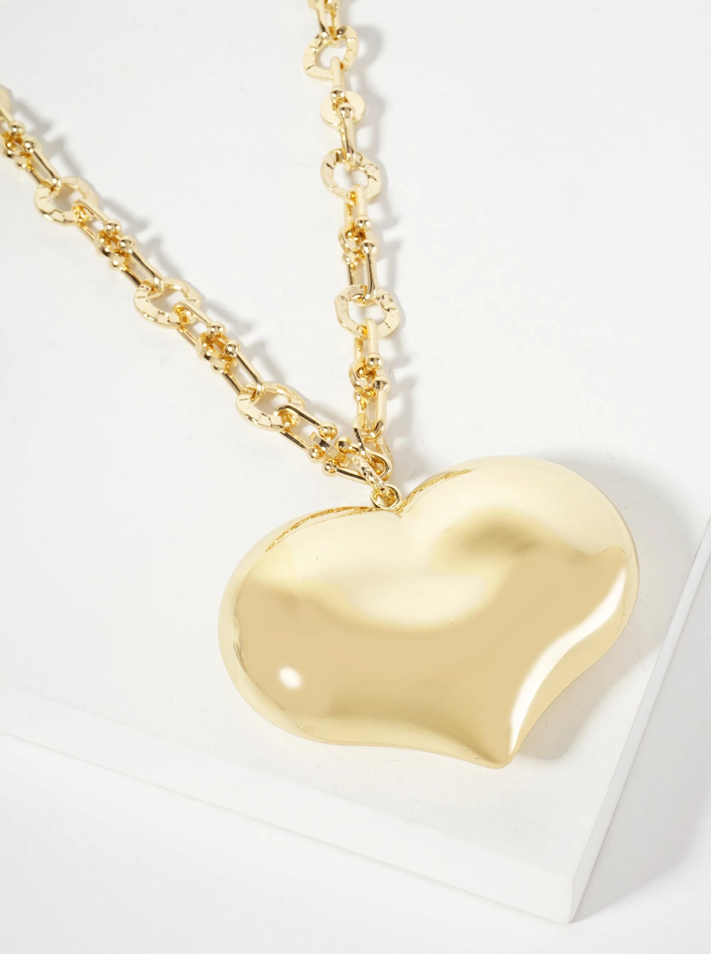 Polished Brass Large Puffy Heart Pendant 18K-Gold-Dipped HardWear-Chain Necklace