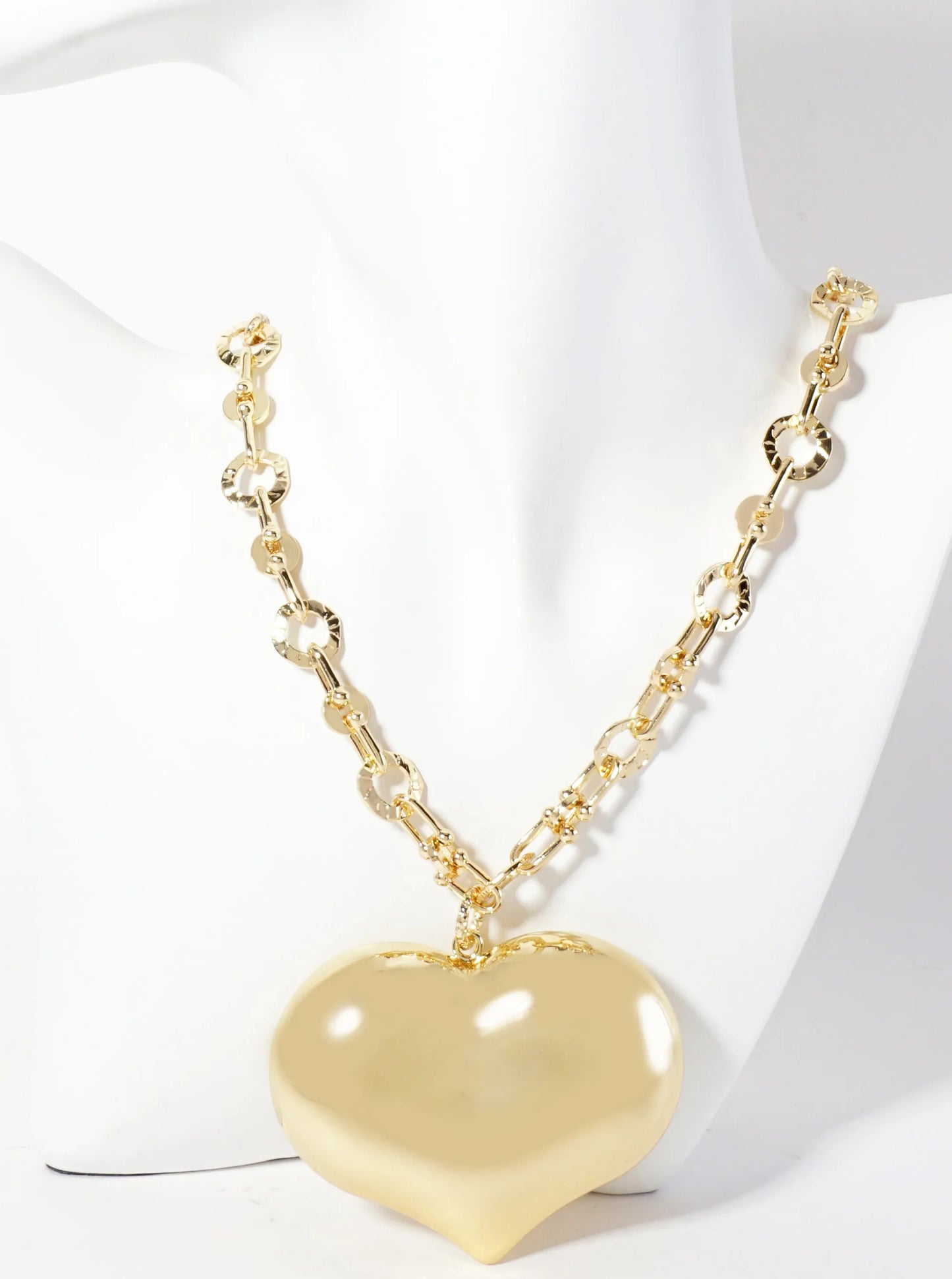 Polished Brass Large Puffy Heart Pendant 18K-Gold-Dipped HardWear-Chain Necklace