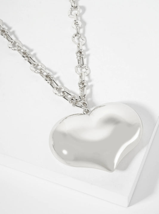 Polished Brass Large Puffy Heart Pendant 18K-Gold-Dipped HardWear-Chain Necklace