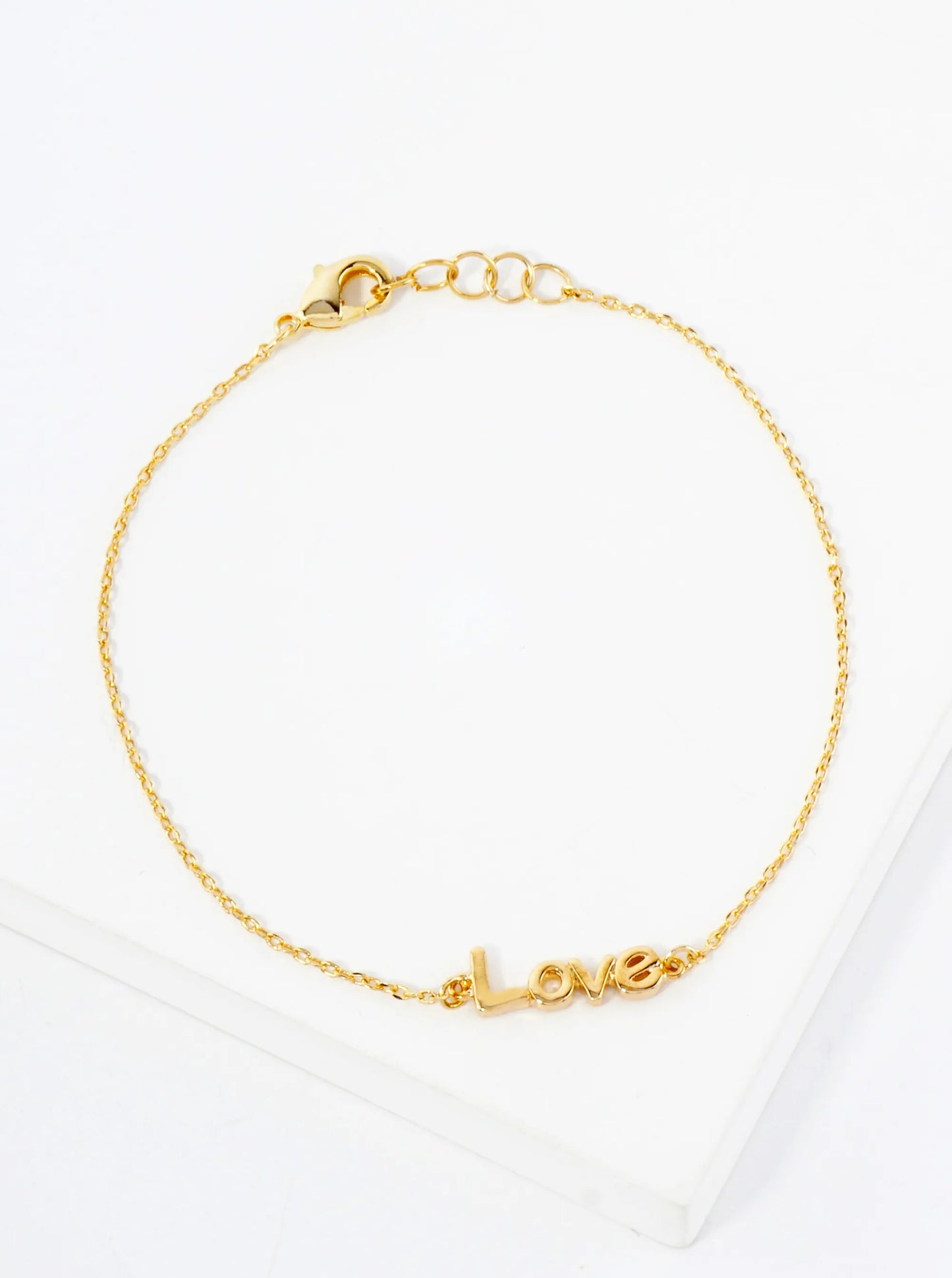 Polished Brass Love Word 18K-Gold-Dipped Chain Bracelet