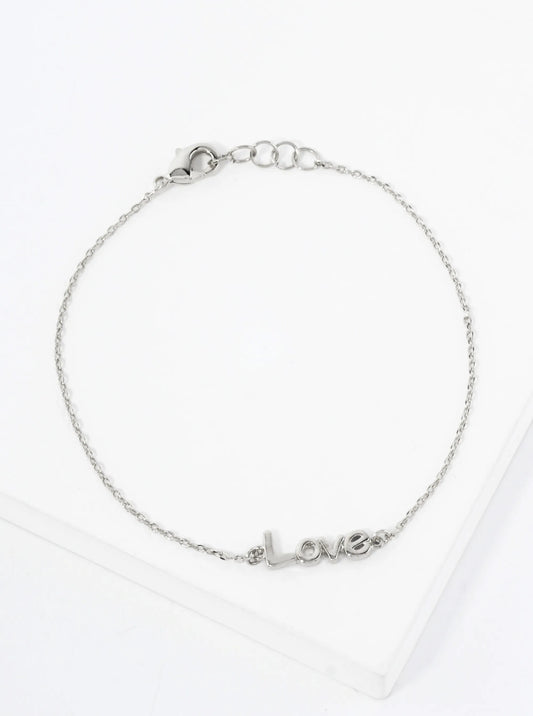 Polished Brass Love Word 18K-Gold-Dipped Chain Bracelet