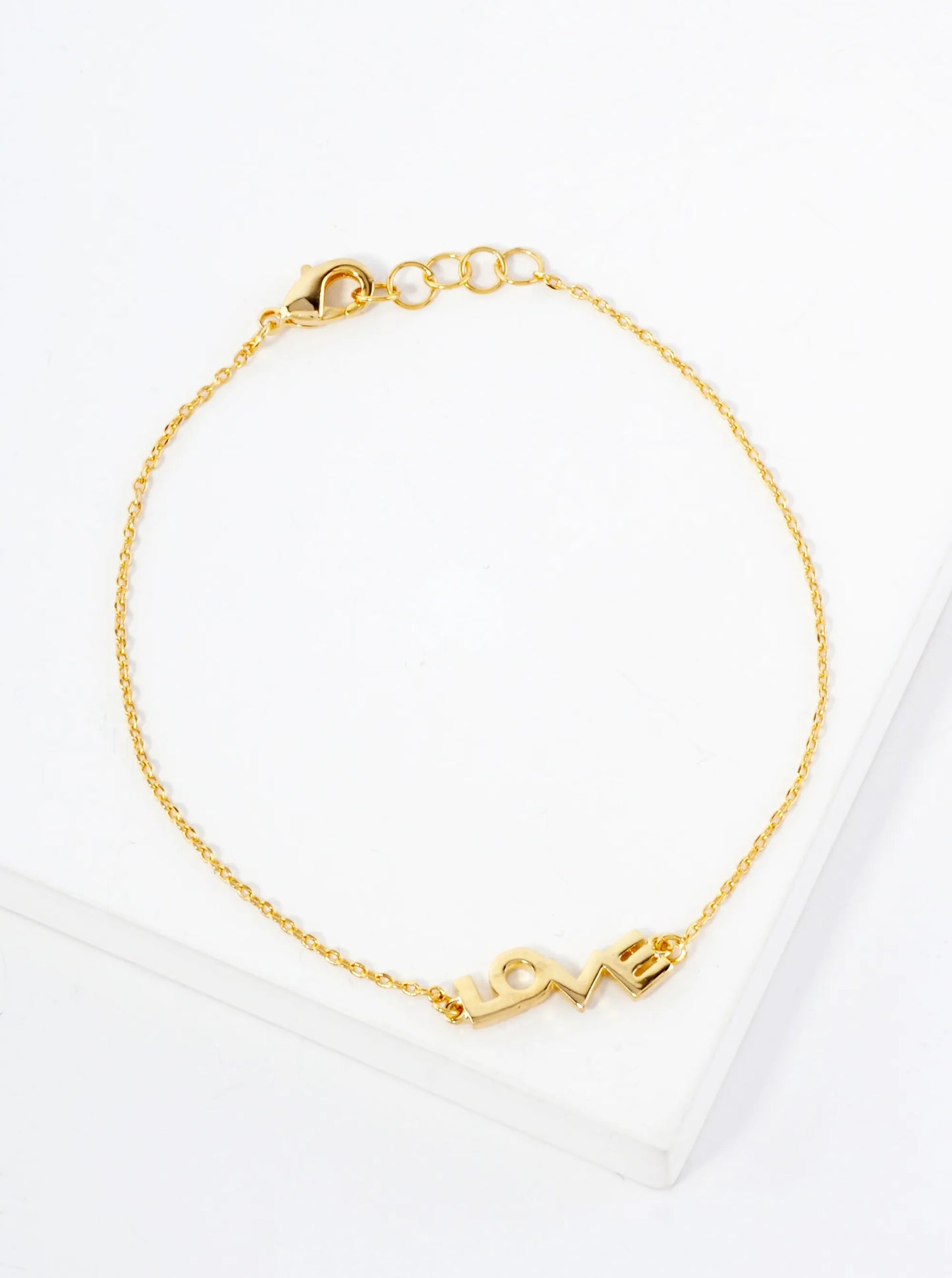 Polished Brass Love Word 18K-Gold-Dipped Chain Bracelet