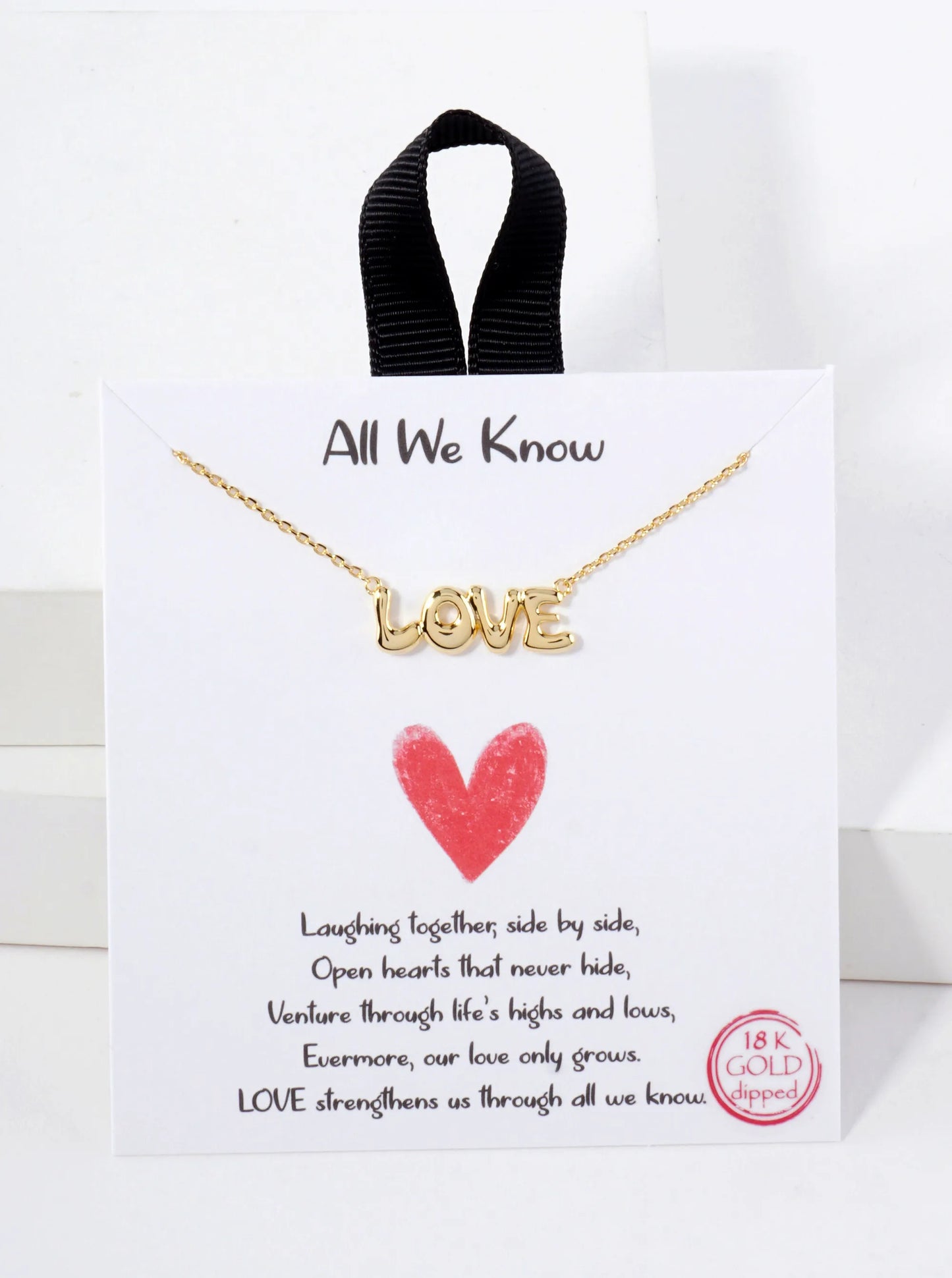 Polished Brass Love Word Pendant Hypoallergenic 18K-Gold-Dipped Necklace