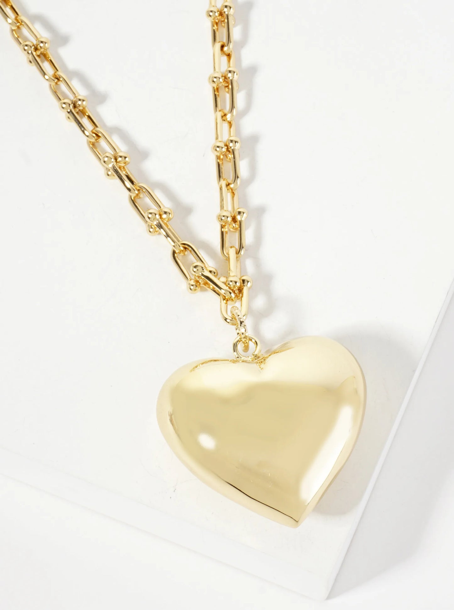Polished Brass Puffy Heart Pendant 18K-Gold-Dipped HardWear-Chain Necklace