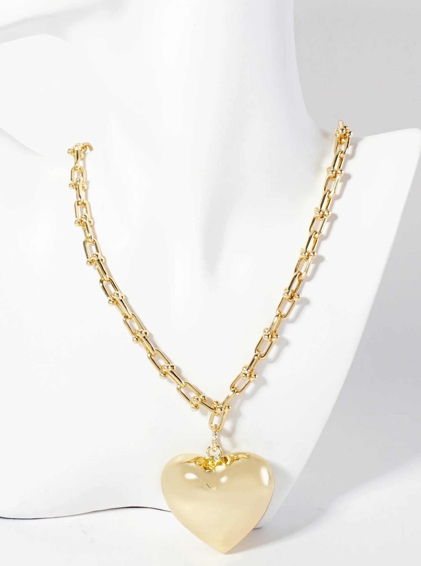 Polished Brass Puffy Heart Pendant 18K-Gold-Dipped HardWear-Chain Necklace