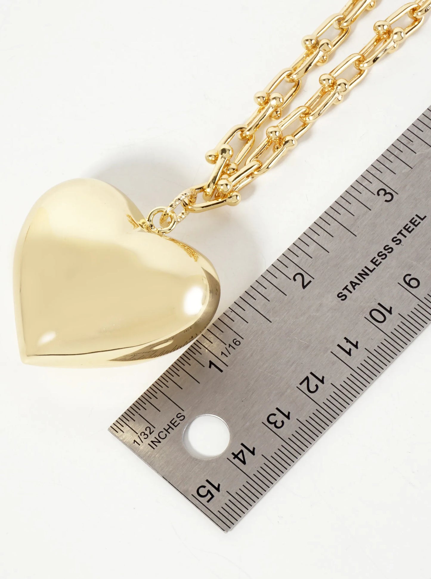 Polished Brass Puffy Heart Pendant 18K-Gold-Dipped HardWear-Chain Necklace