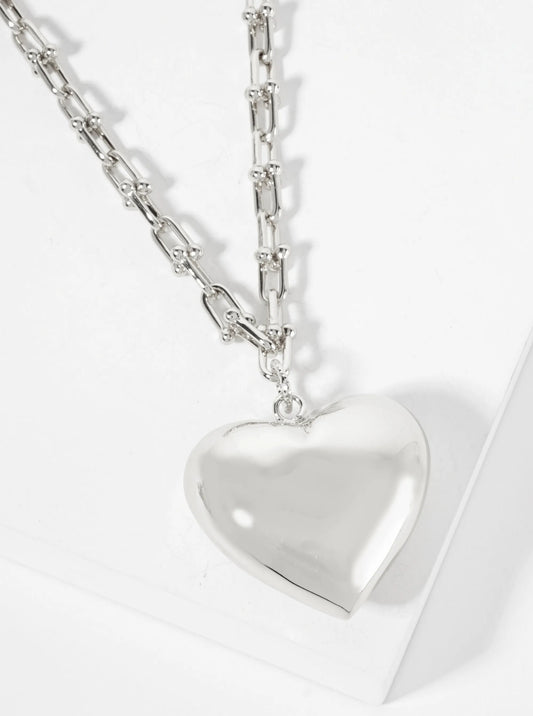 Polished Brass Puffy Heart Pendant 18K-Gold-Dipped HardWear-Chain Necklace