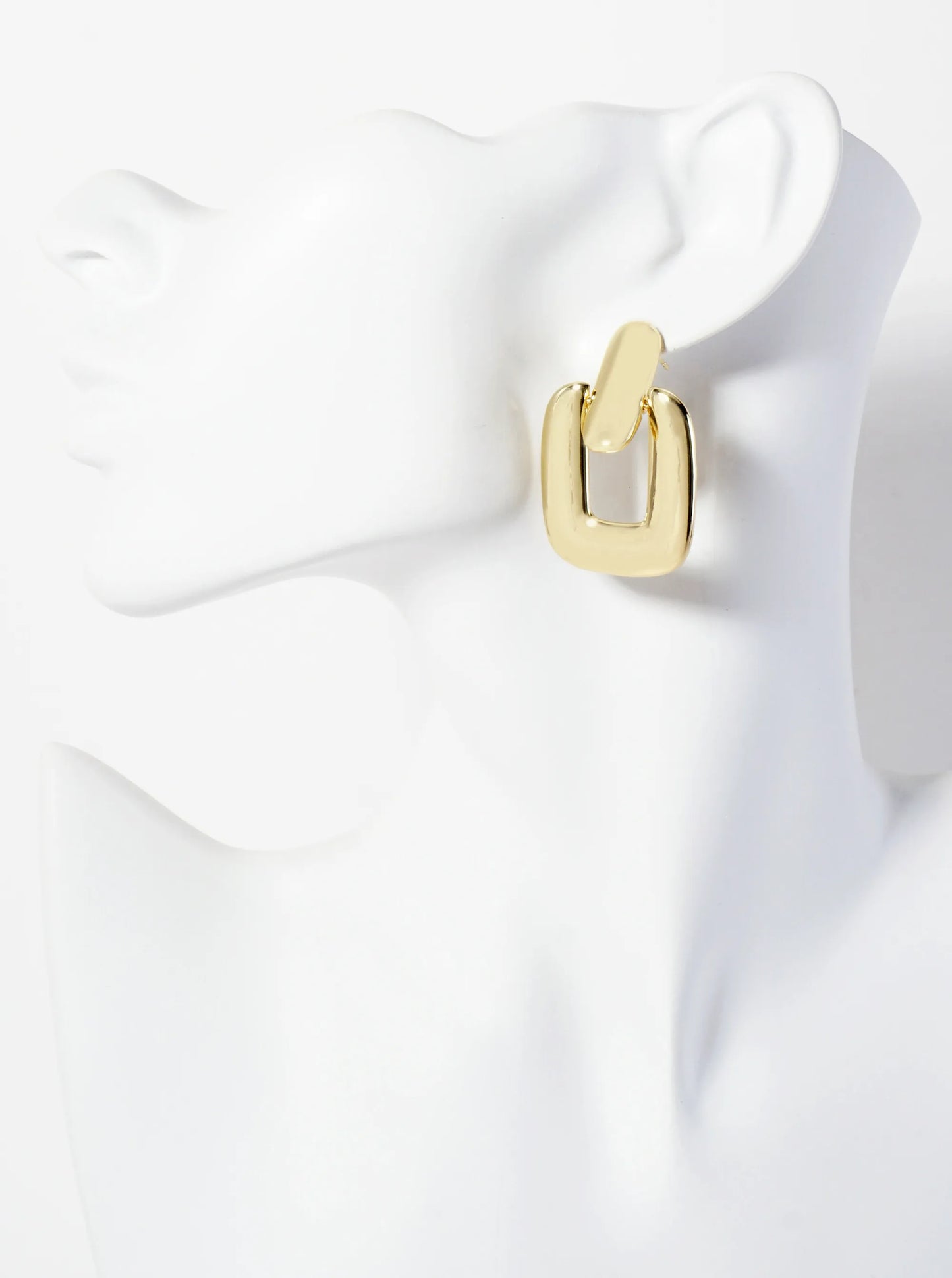 Polished Brass Rectangle Doorknocker Design 18K-Gold-Dipped Dangle Post Earrings