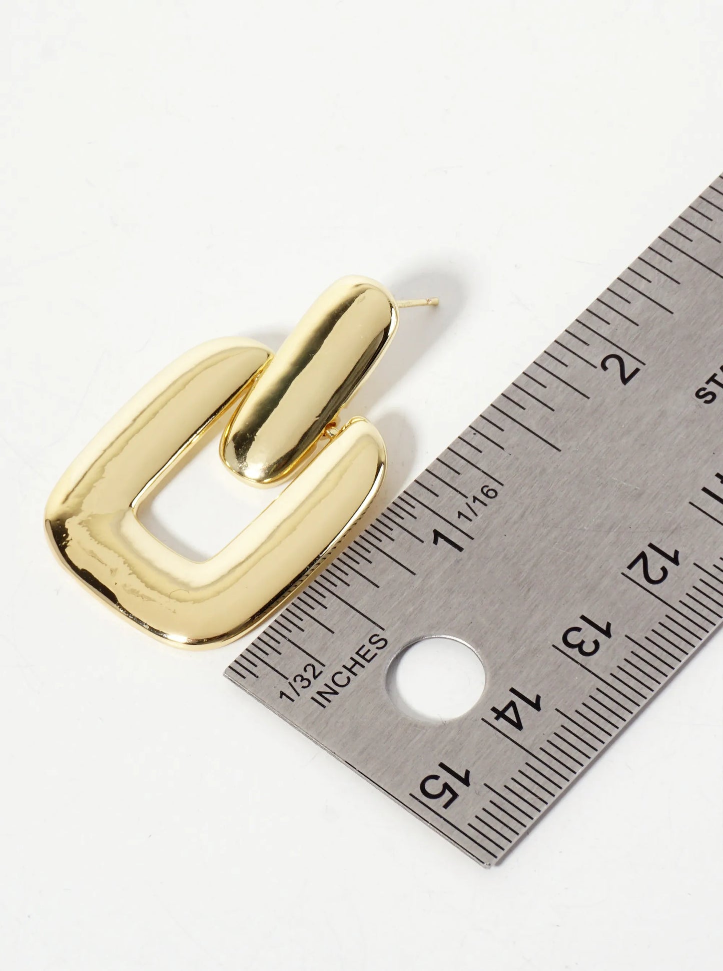 Polished Brass Rectangle Doorknocker Design 18K-Gold-Dipped Dangle Post Earrings
