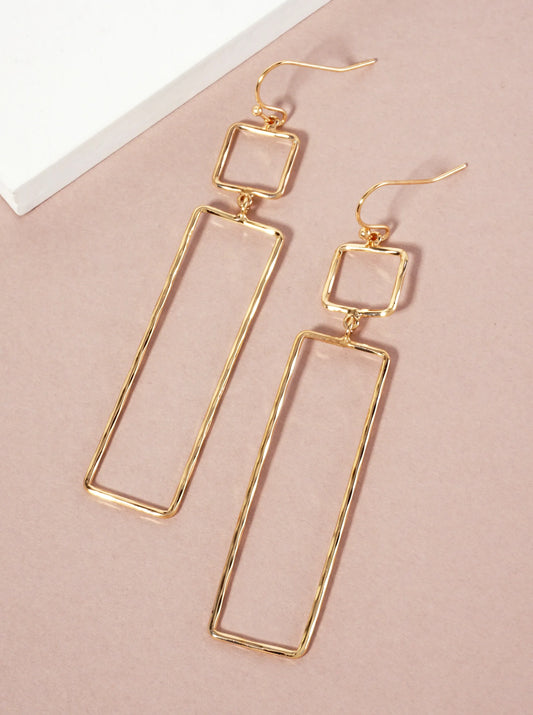 Polished Brass Rectangle Geometric Dangle Earrings
