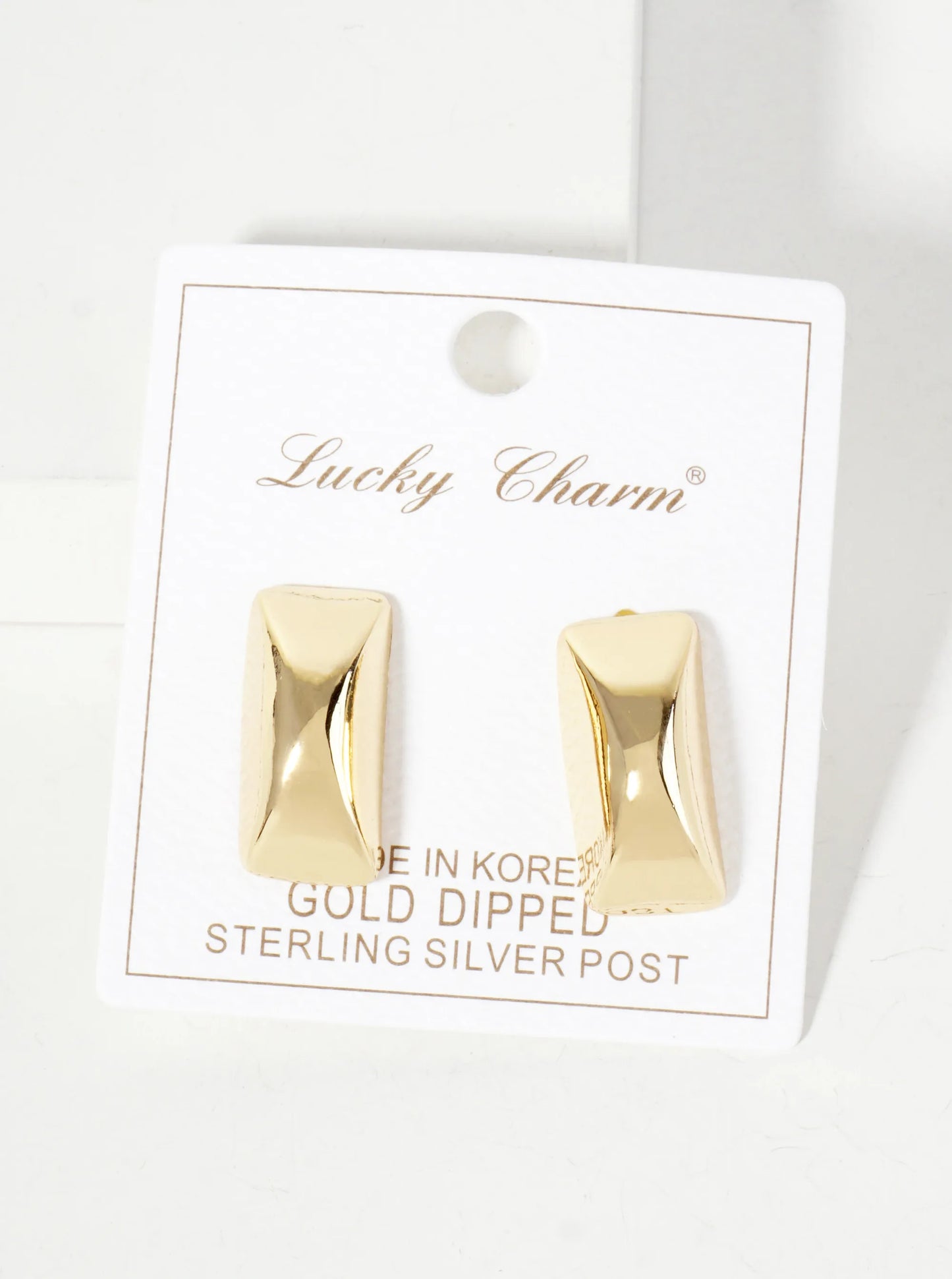Polished Brass Rectangle With Center Corner 18K-Gold-Dipped Stud Earrings