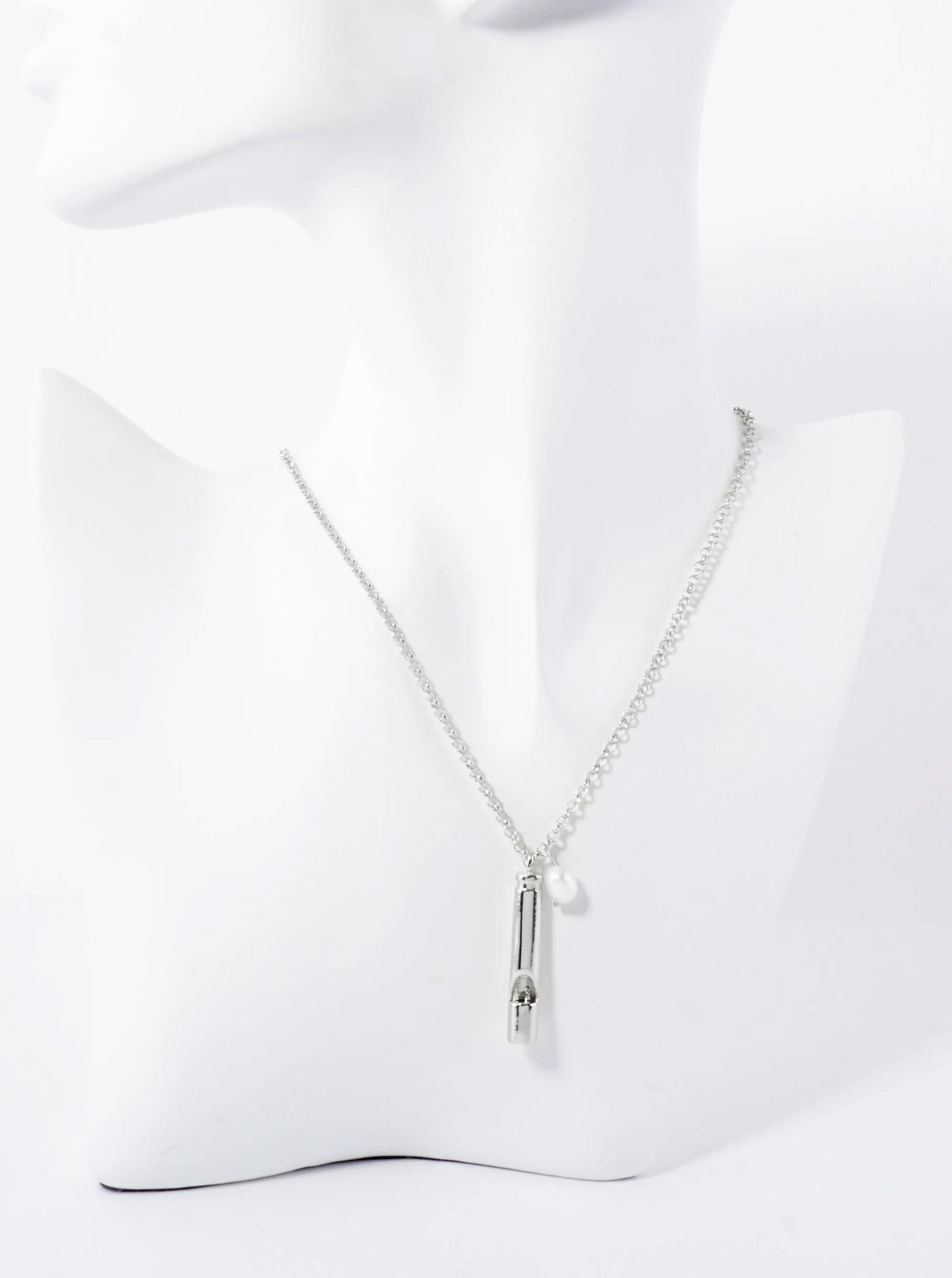 Polished Brass Safety Whistle With Pearl Pendant Hypoallergenic 18K-Gold-Dipped Necklace
