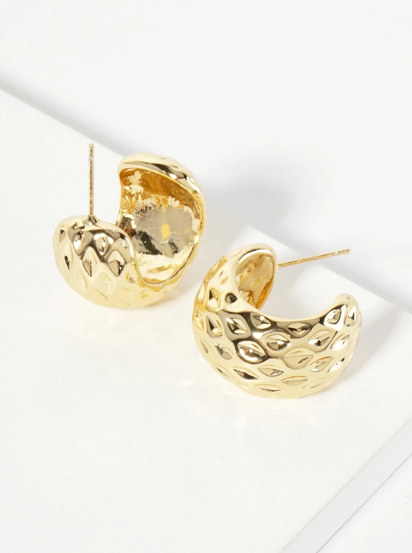 Polished Brass Sculpted Rhombus 18K-Gold-Dipped 20mm Open Hoop Earrings With 14mm-Thickness