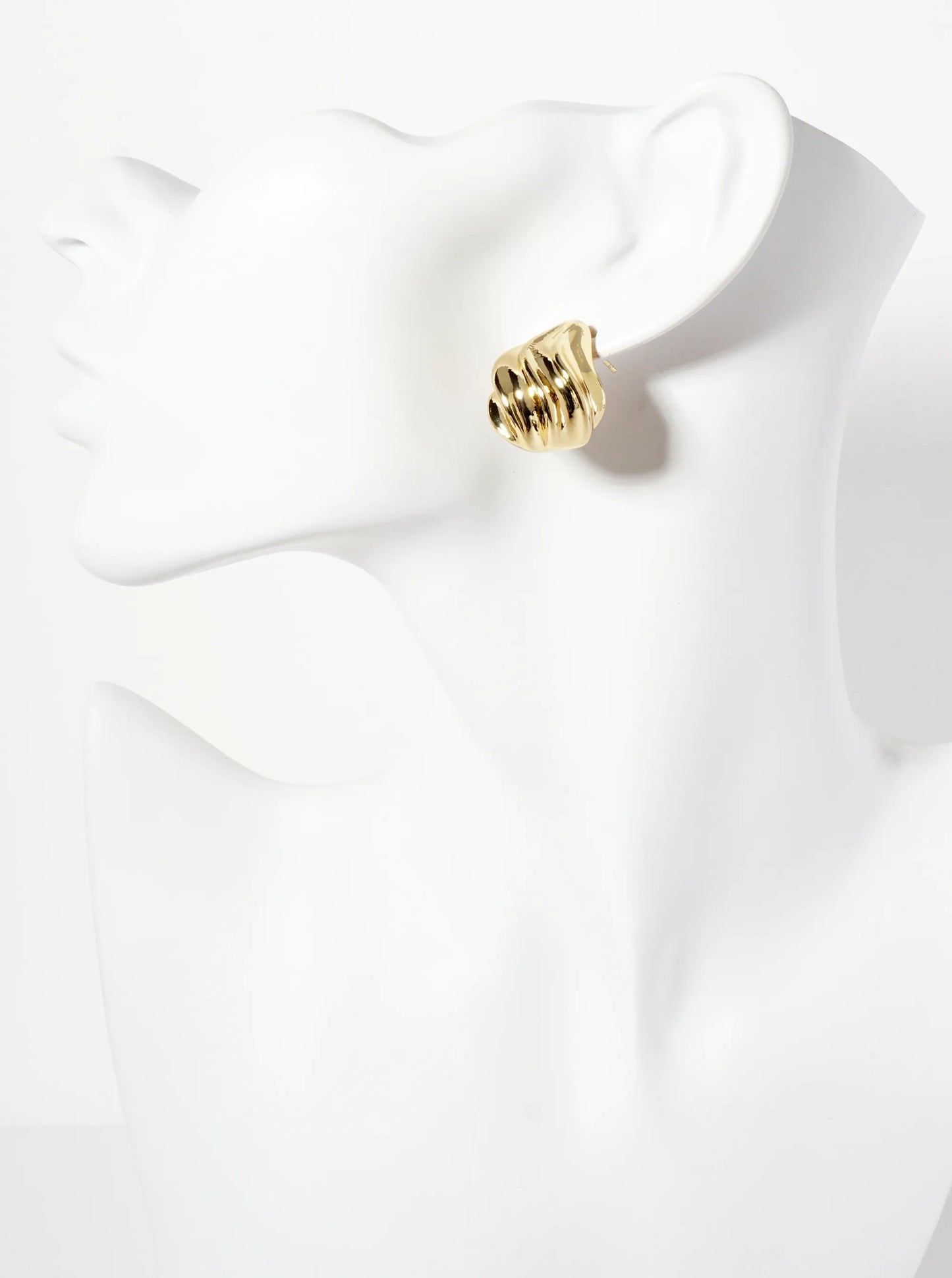 Polished Brass Sculpted Wave Teardrop 18K-Gold-Dipped Post Earrings