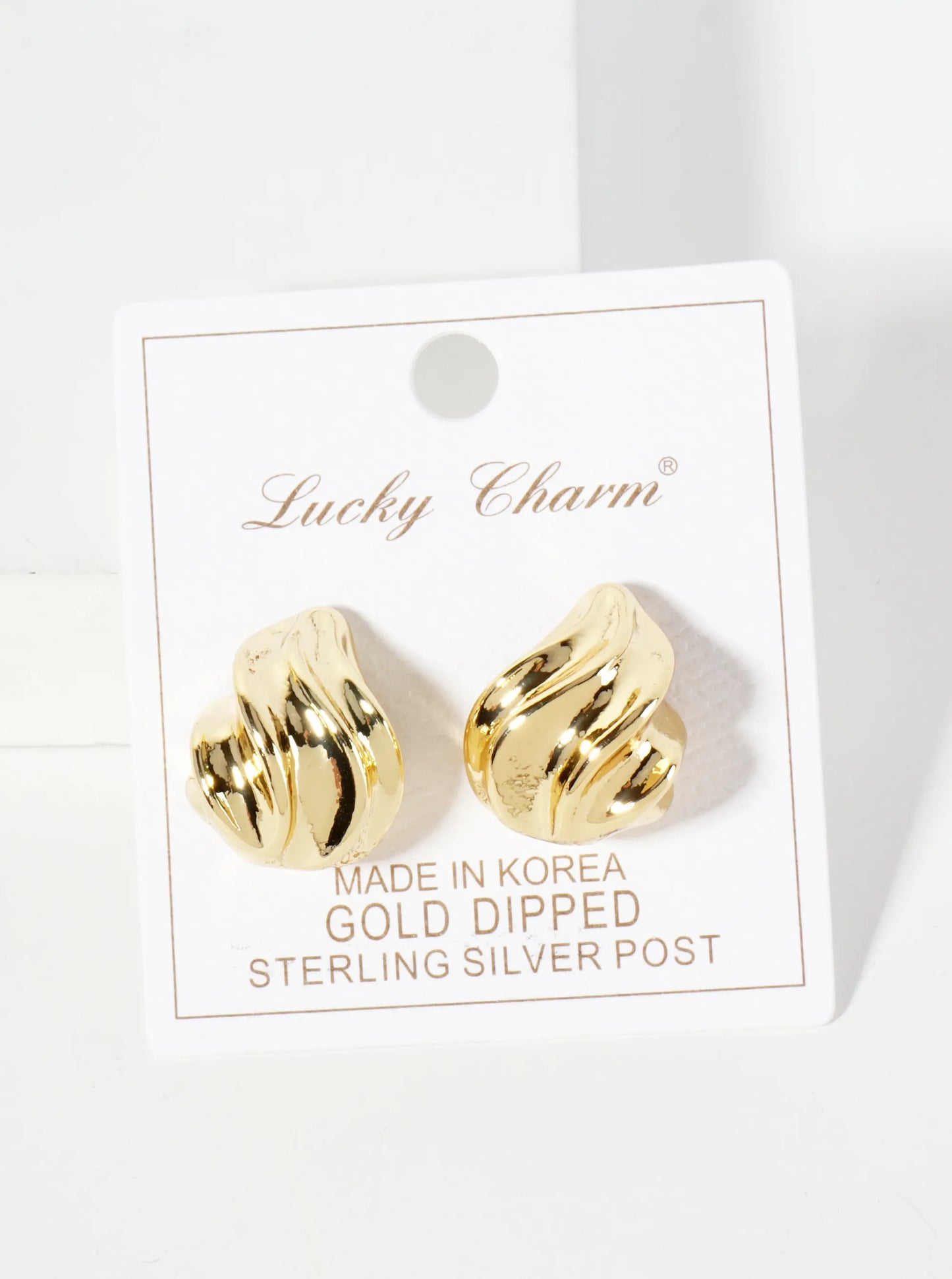 Polished Brass Sculpted Wave Teardrop 18K-Gold-Dipped Post Earrings