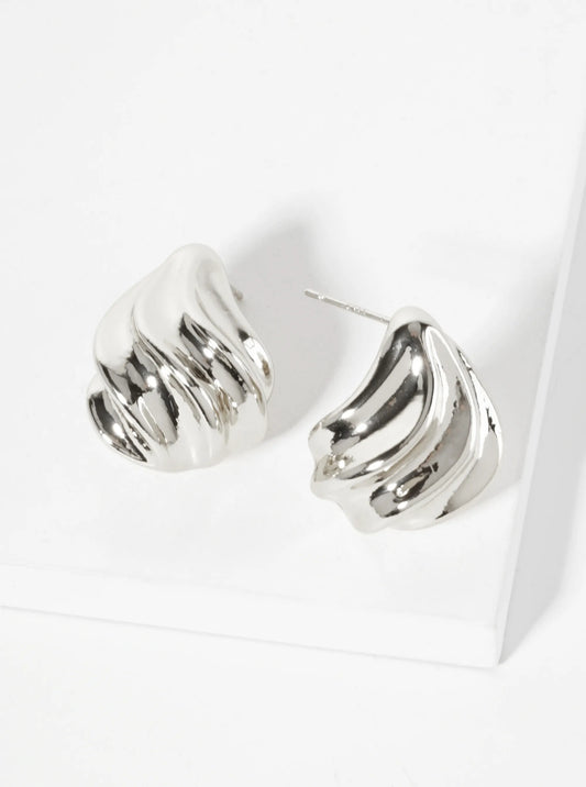 Polished Brass Sculpted Wave Teardrop 18K-Gold-Dipped Post Earrings