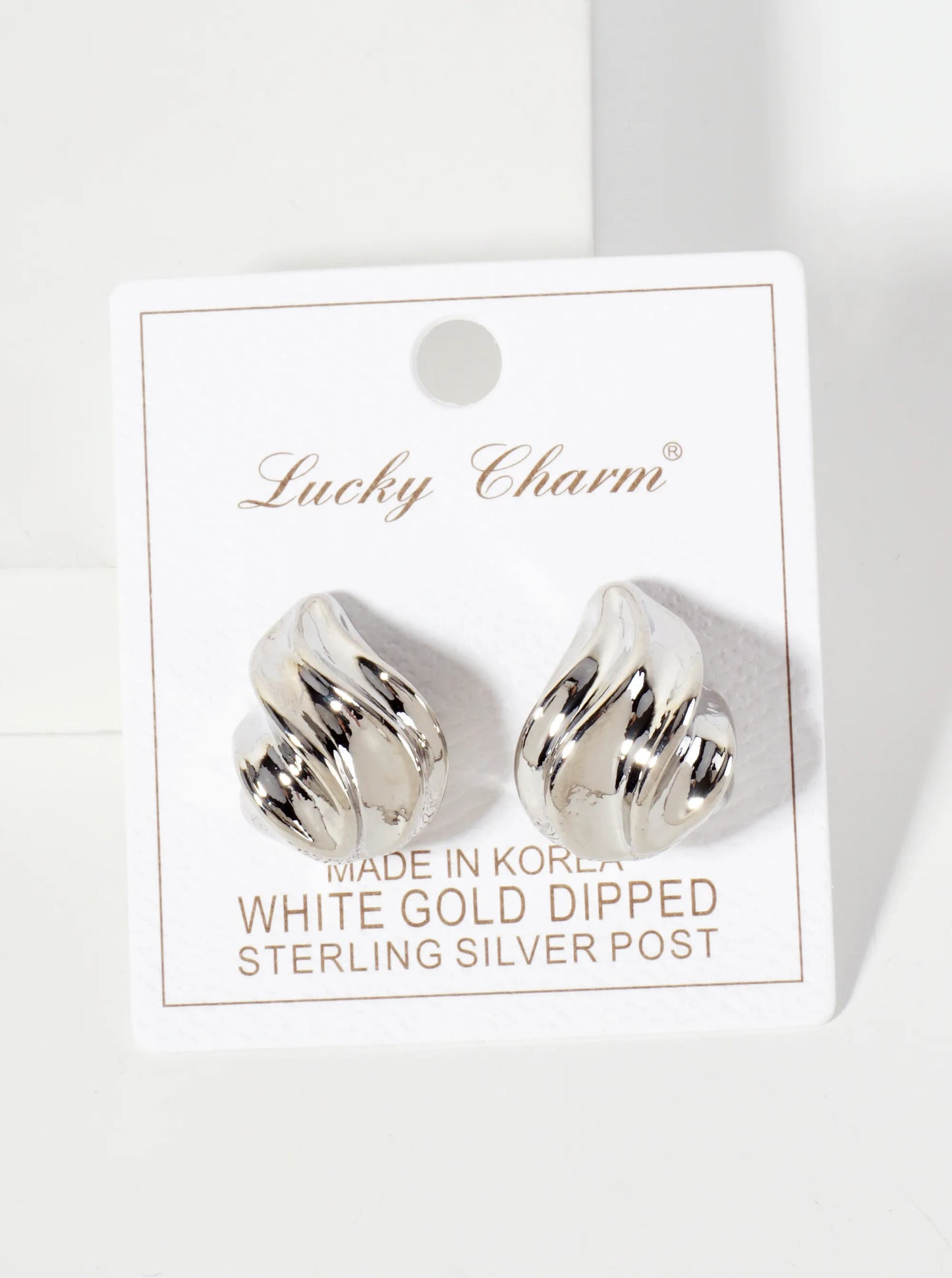 Polished Brass Sculpted Wave Teardrop 18K-Gold-Dipped Post Earrings
