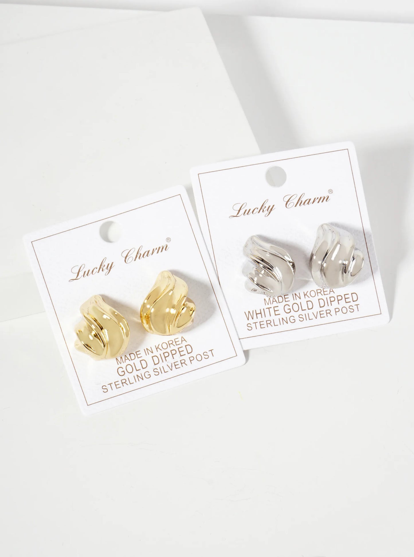 Polished Brass Sculpted Wave Teardrop 18K-Gold-Dipped Post Earrings
