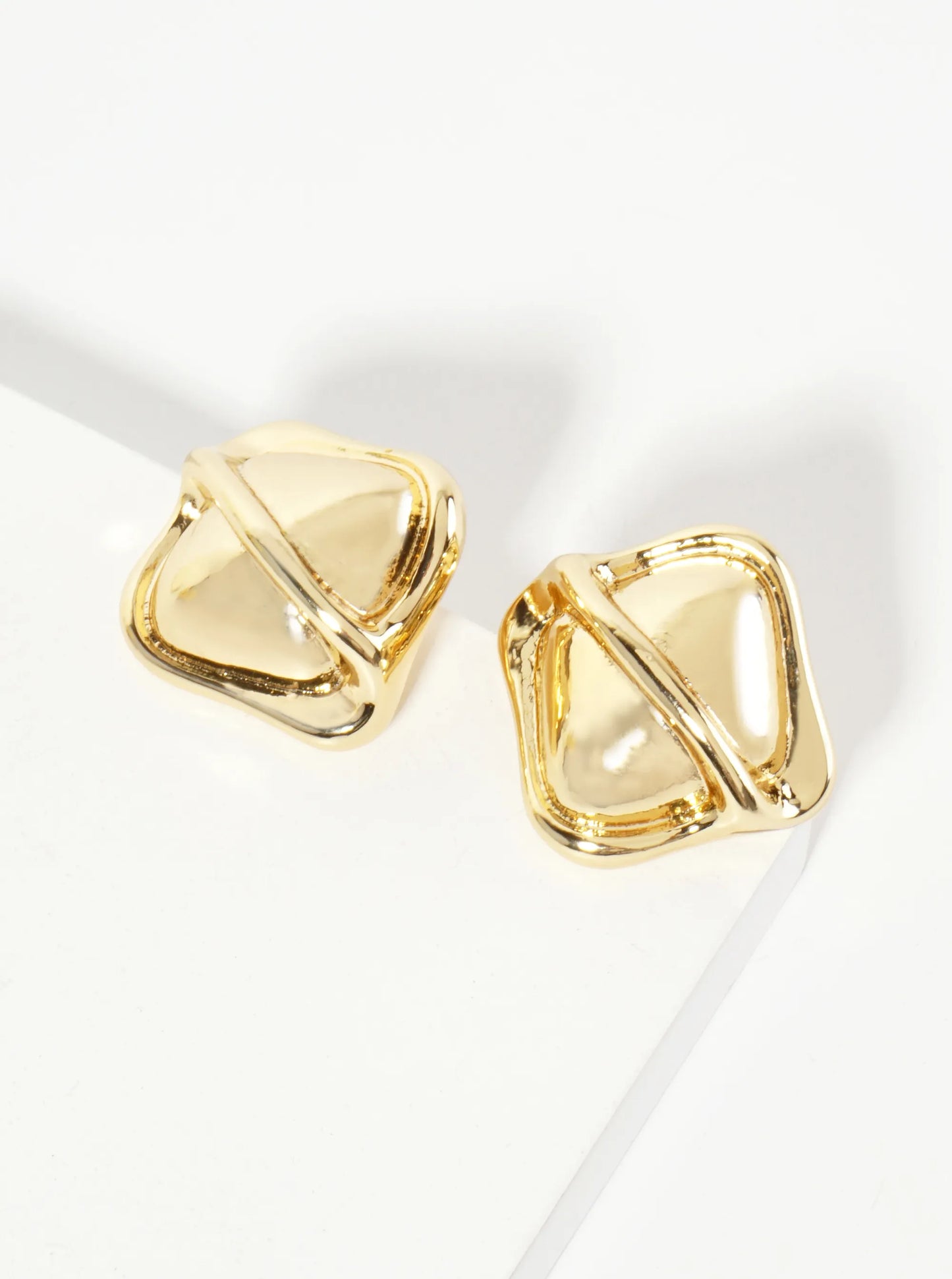 Polished Brass Soft-Curve Textured 18K-Gold-Dipped Post Earrings