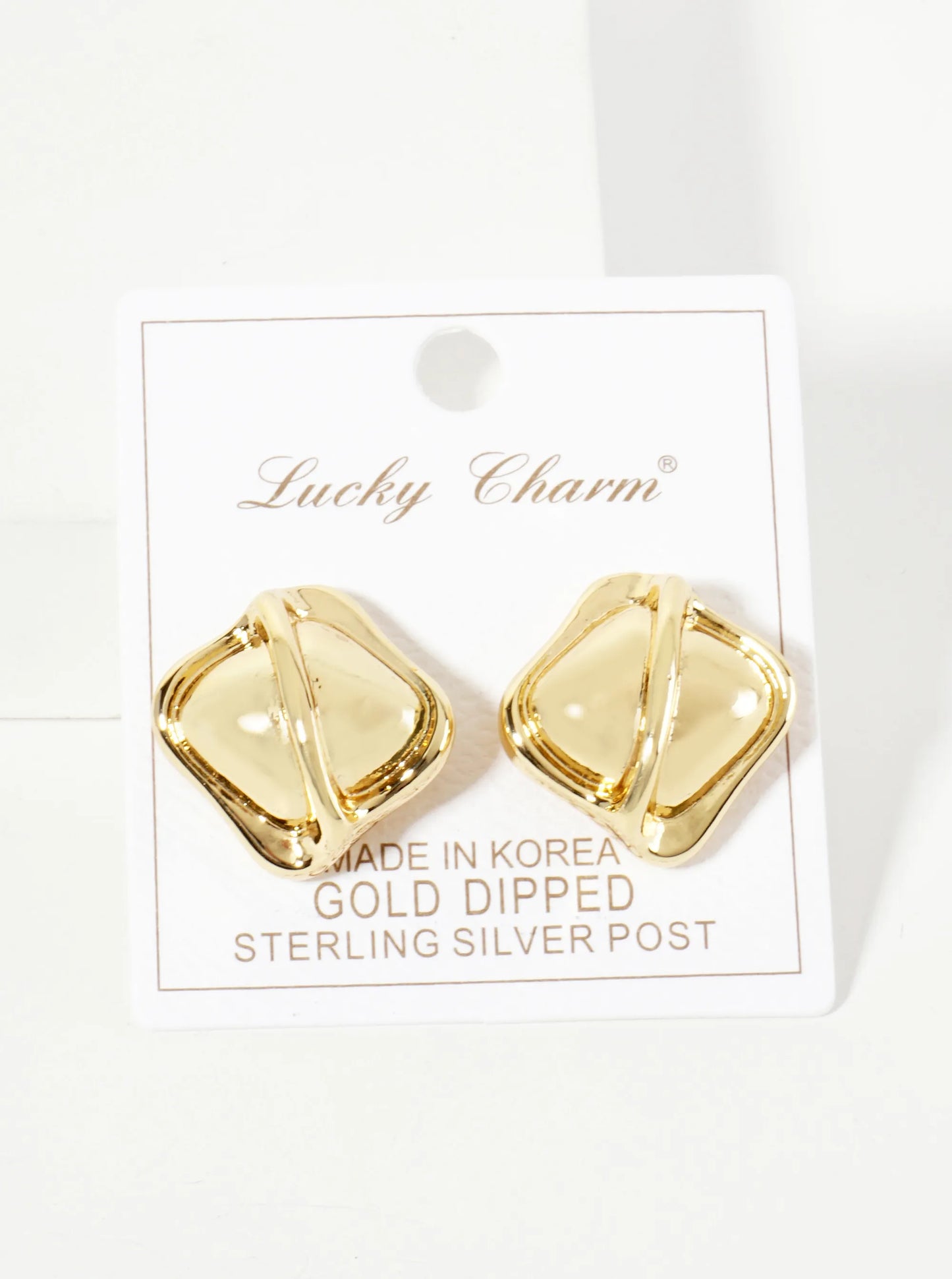 Polished Brass Soft-Curve Textured 18K-Gold-Dipped Post Earrings