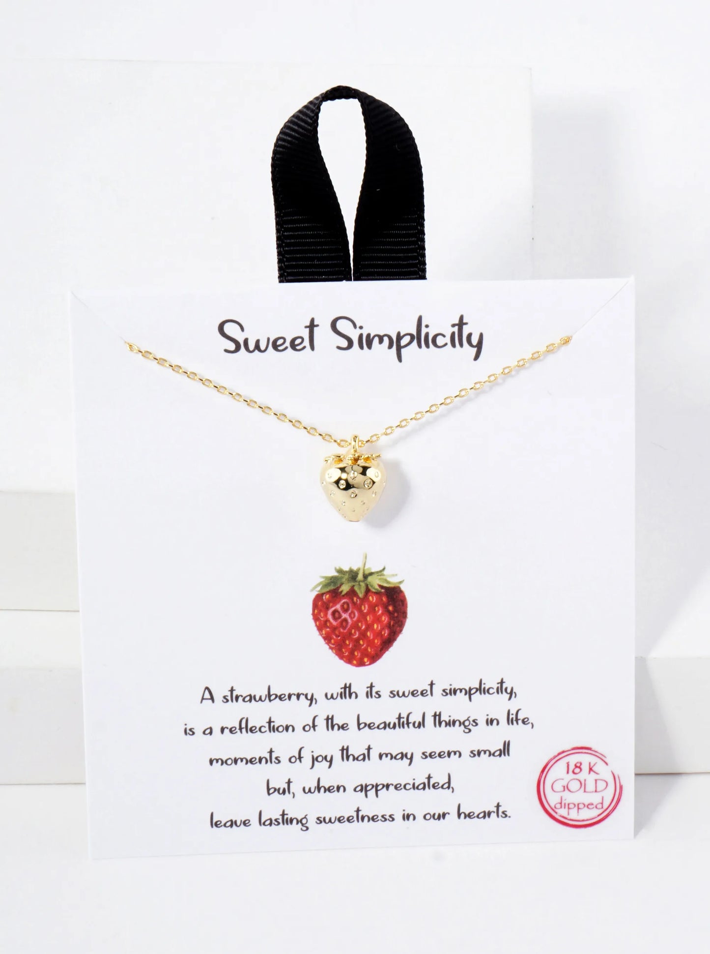 Polished Brass Strawberry Pendant Hypoallergenic 18K-Gold-Dipped Necklace
