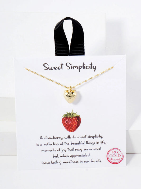 Polished Brass Strawberry Pendant Hypoallergenic 18K-Gold-Dipped Necklace