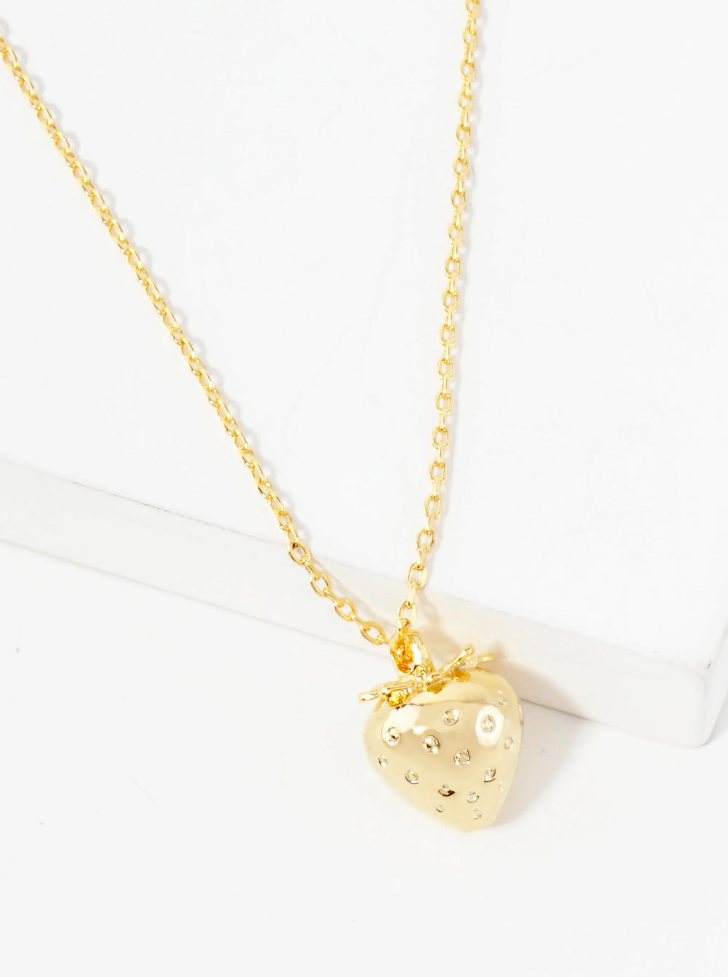 Polished Brass Strawberry Pendant Hypoallergenic 18K-Gold-Dipped Necklace