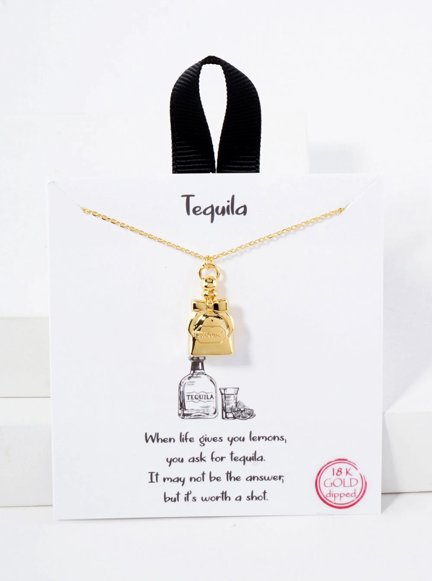 Polished Brass Tequila Pendant Hypoallergenic 18K-Gold-Dipped Necklace