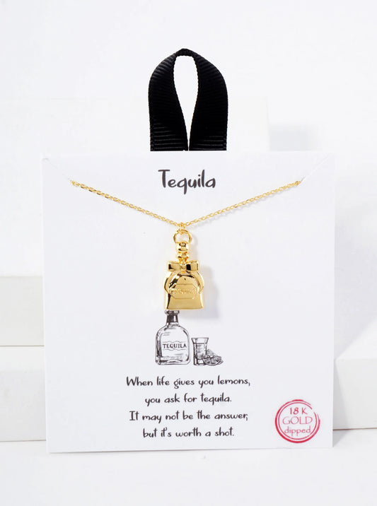 Polished Brass Tequila Pendant Hypoallergenic 18K-Gold-Dipped Necklace