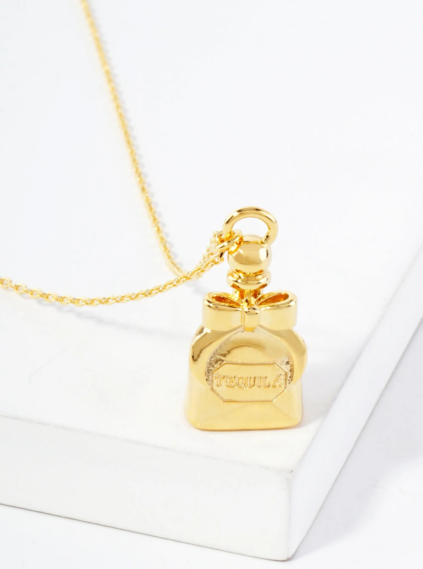 Polished Brass Tequila Pendant Hypoallergenic 18K-Gold-Dipped Necklace