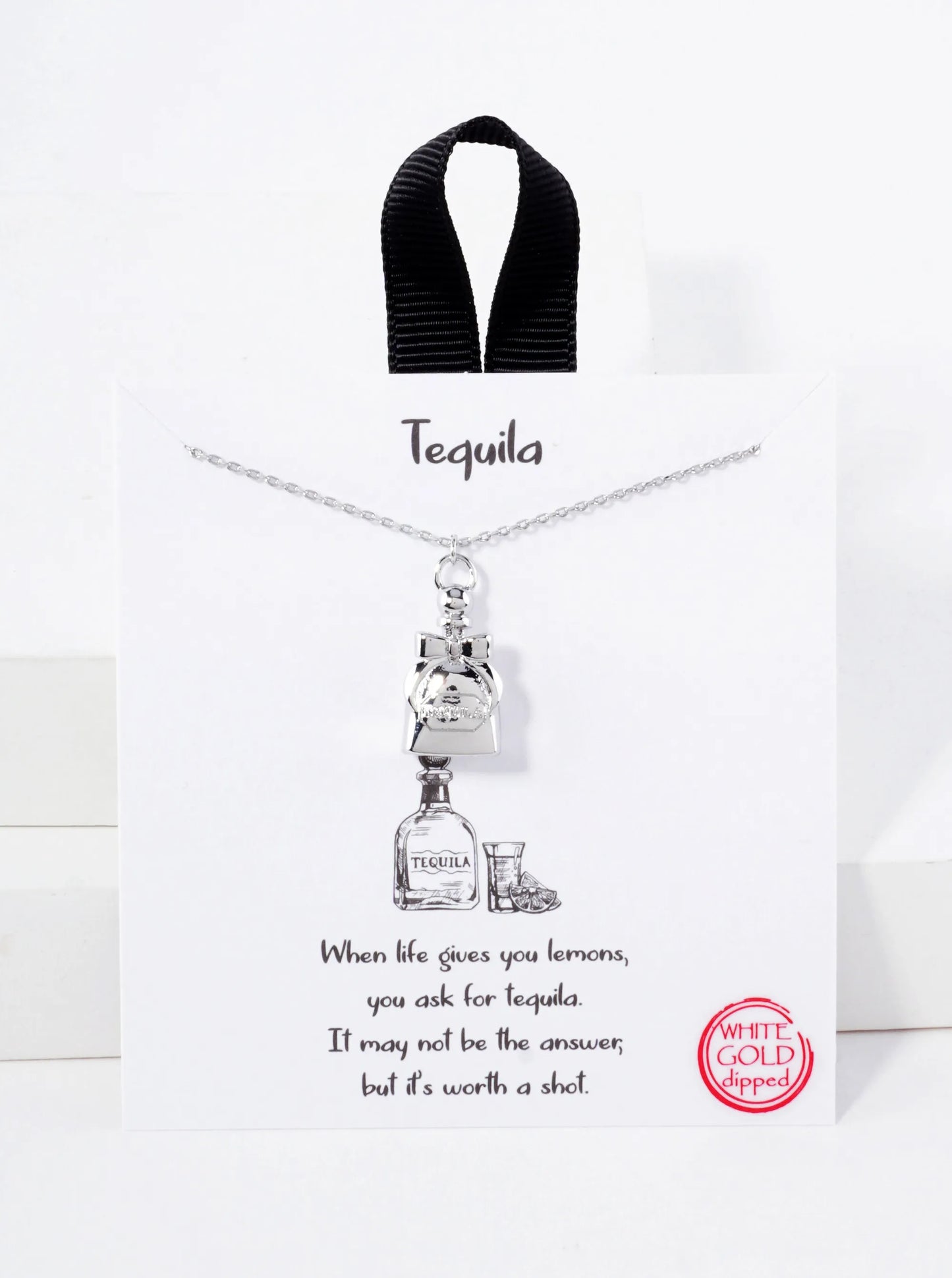 Polished Brass Tequila Pendant Hypoallergenic 18K-Gold-Dipped Necklace