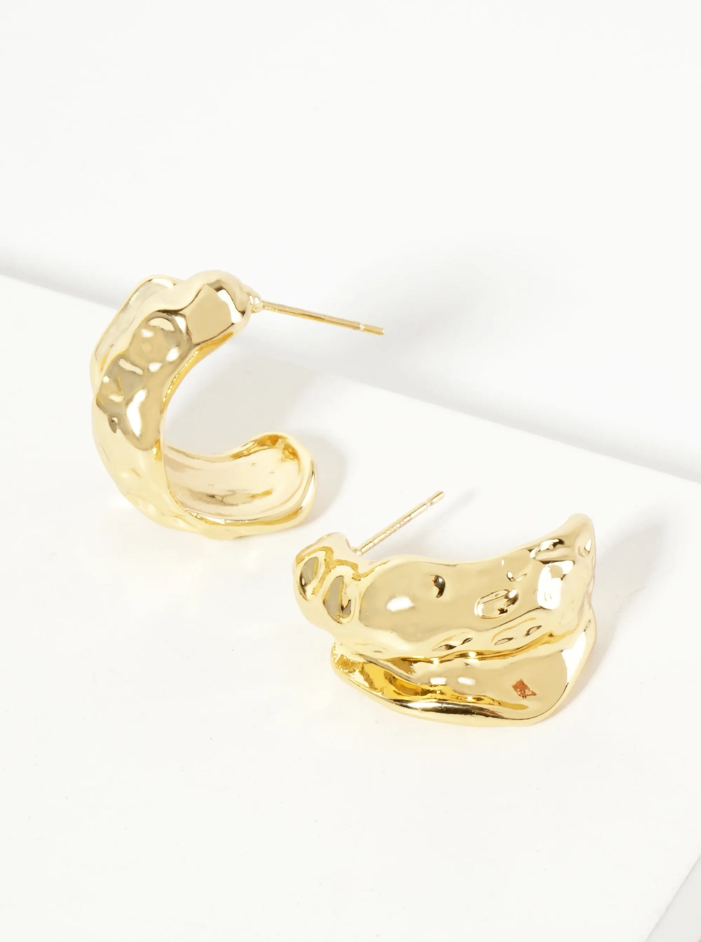 Polished Brass Textured 18K-Gold-Dipped 20mm Organic Hoop Earrings With 15mm-Thickness