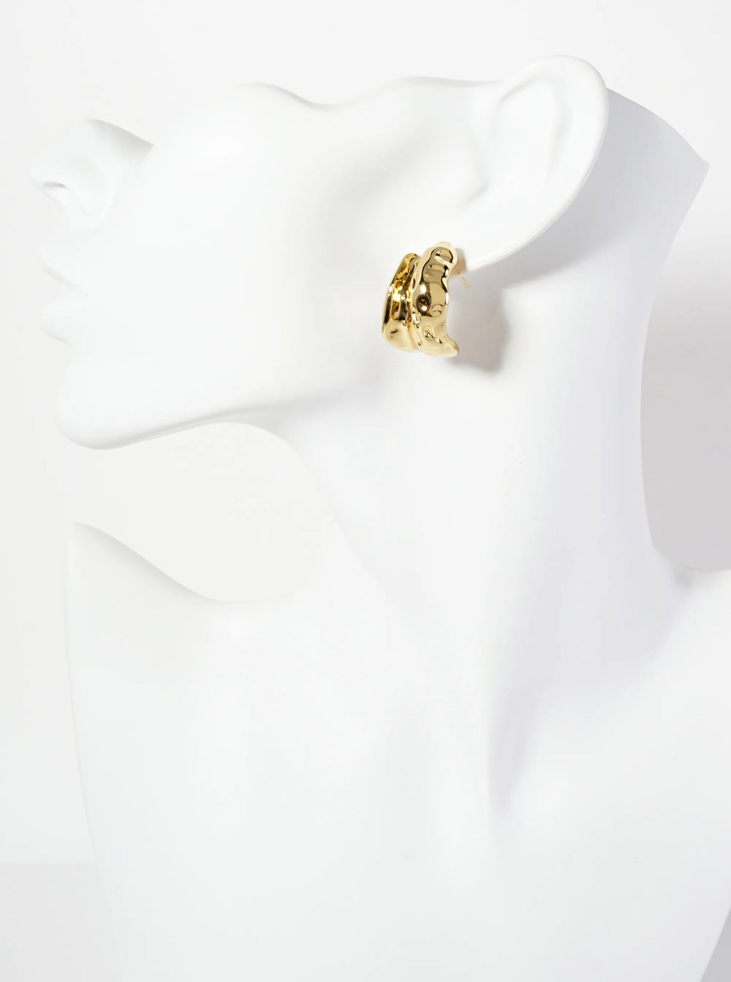 Polished Brass Textured 18K-Gold-Dipped 20mm Organic Hoop Earrings With 15mm-Thickness