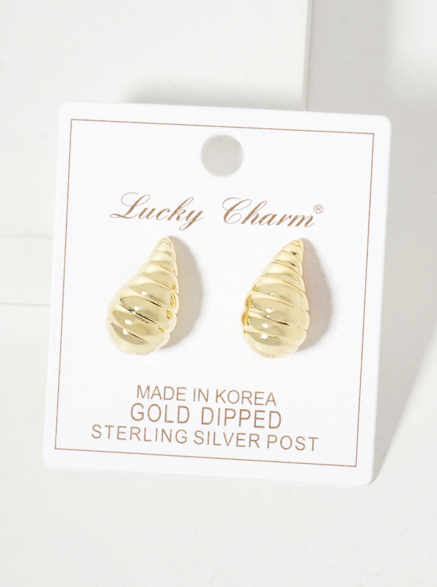 Polished Brass Textured 20mm Puffy Teardrop 18K-Gold-Dipped Stud Earrings