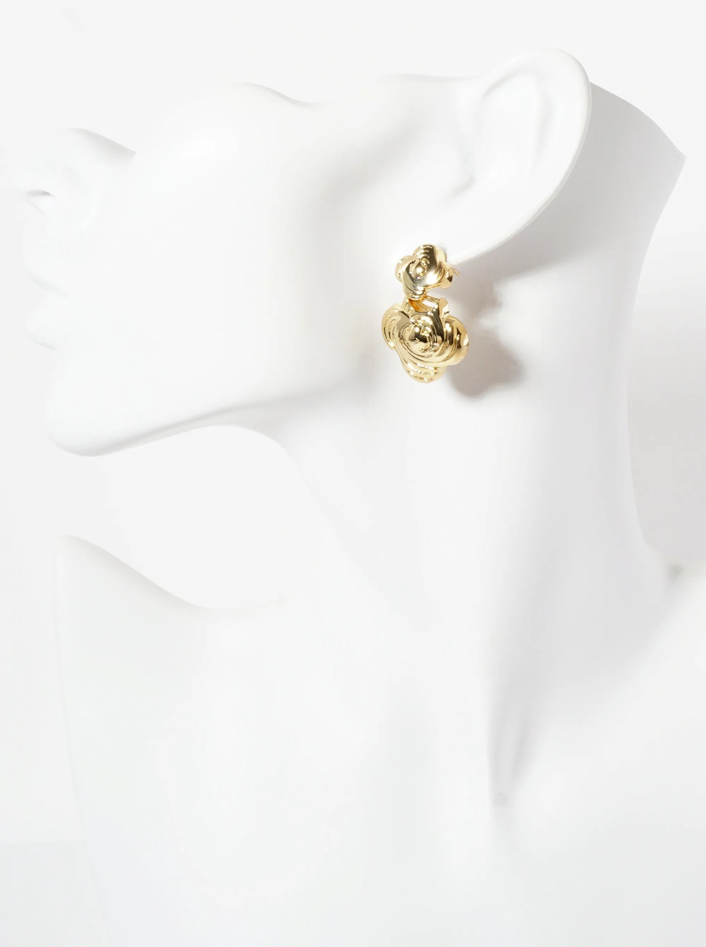 Polished Brass Textured Double Quatrefoil 18K-Gold-Dipped Dangle Earrings
