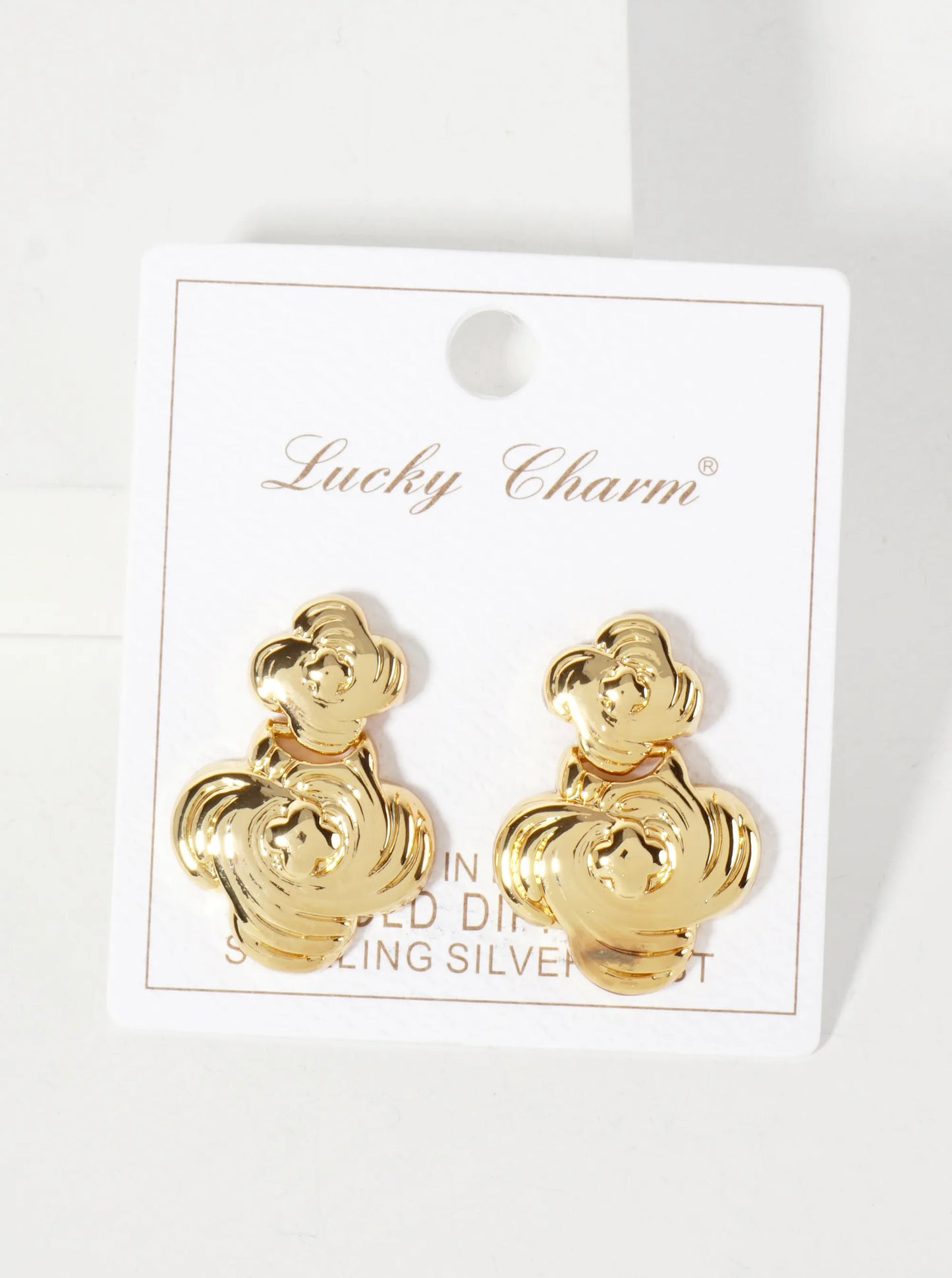 Polished Brass Textured Double Quatrefoil 18K-Gold-Dipped Dangle Earrings