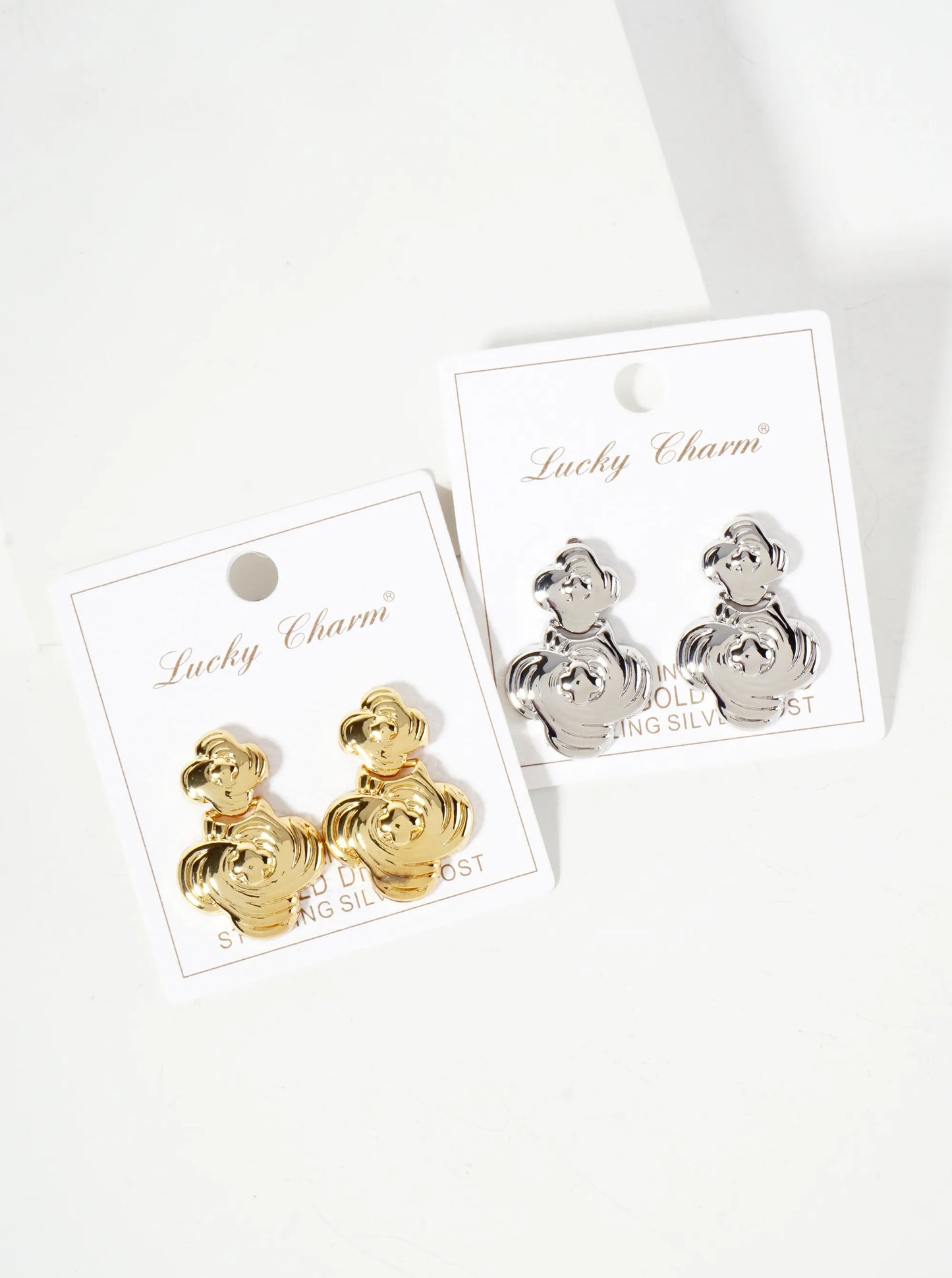 Polished Brass Textured Double Quatrefoil 18K-Gold-Dipped Dangle Earrings