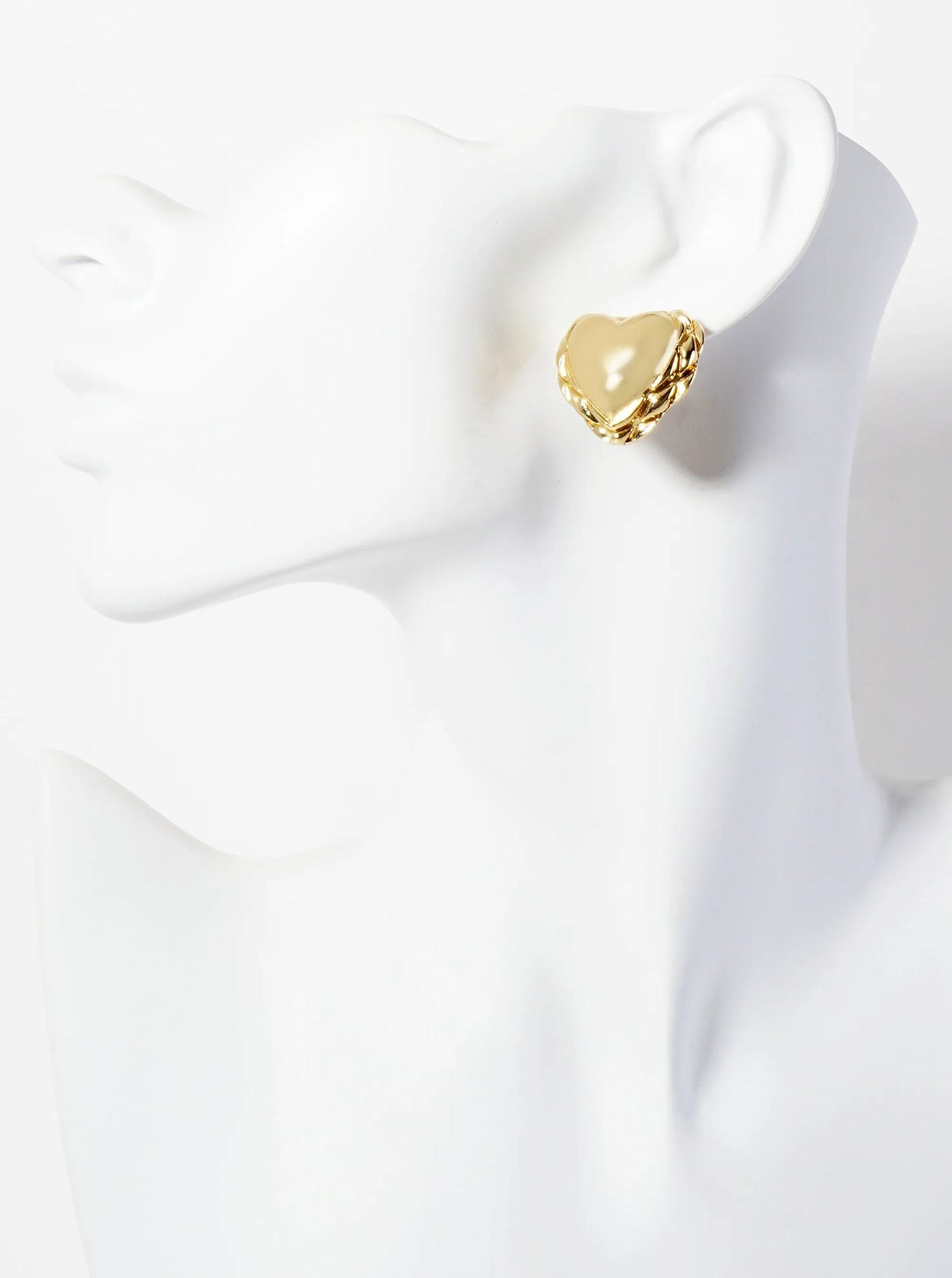 Polished Brass Textured Puffy Heart 18K-Gold-Dipped Stud Earrings